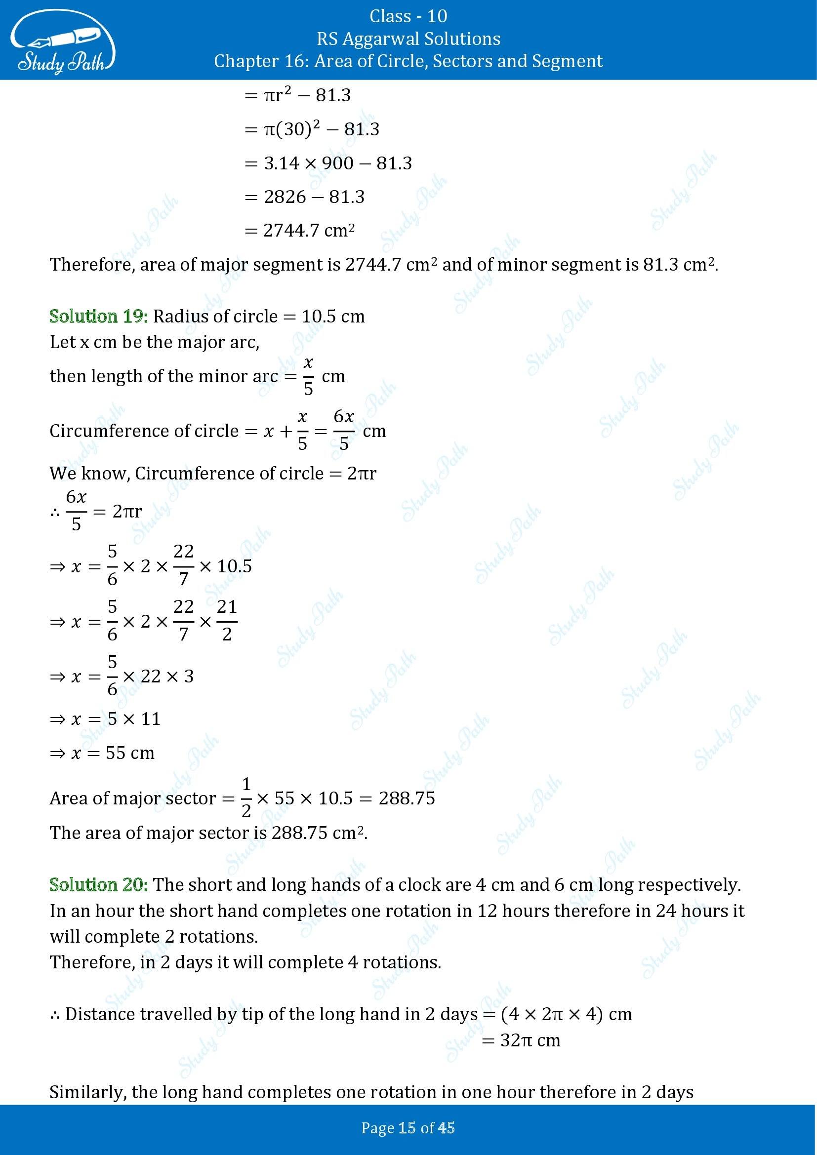 RS Aggarwal Solutions for Class 10 Chapter 16 Area of Circle Sector and Segment Exercise 16A 00015
