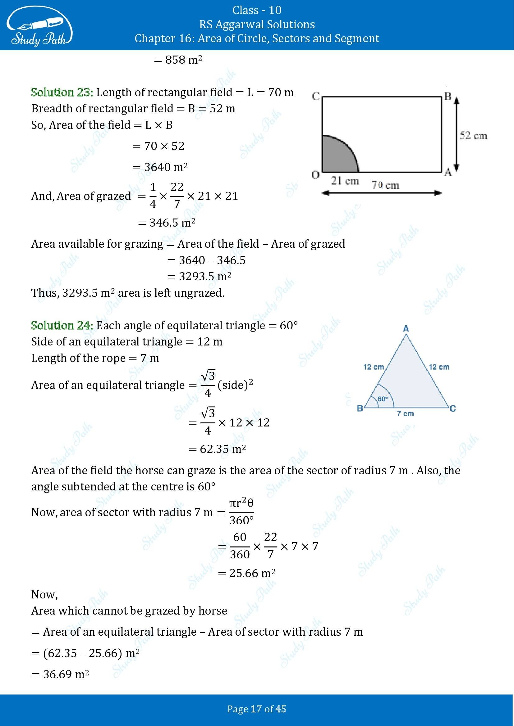 RS Aggarwal Solutions for Class 10 Chapter 16 Area of Circle Sector and Segment Exercise 16A 00017