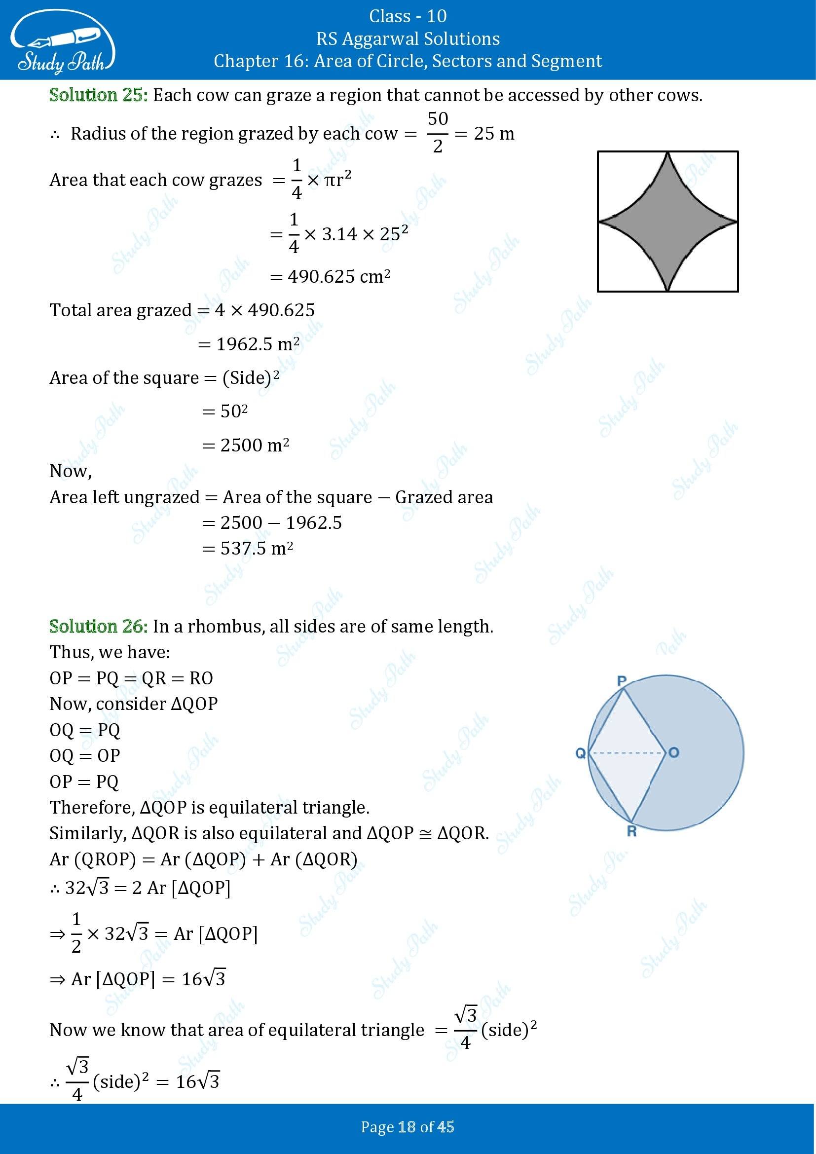 RS Aggarwal Solutions for Class 10 Chapter 16 Area of Circle Sector and Segment Exercise 16A 00018