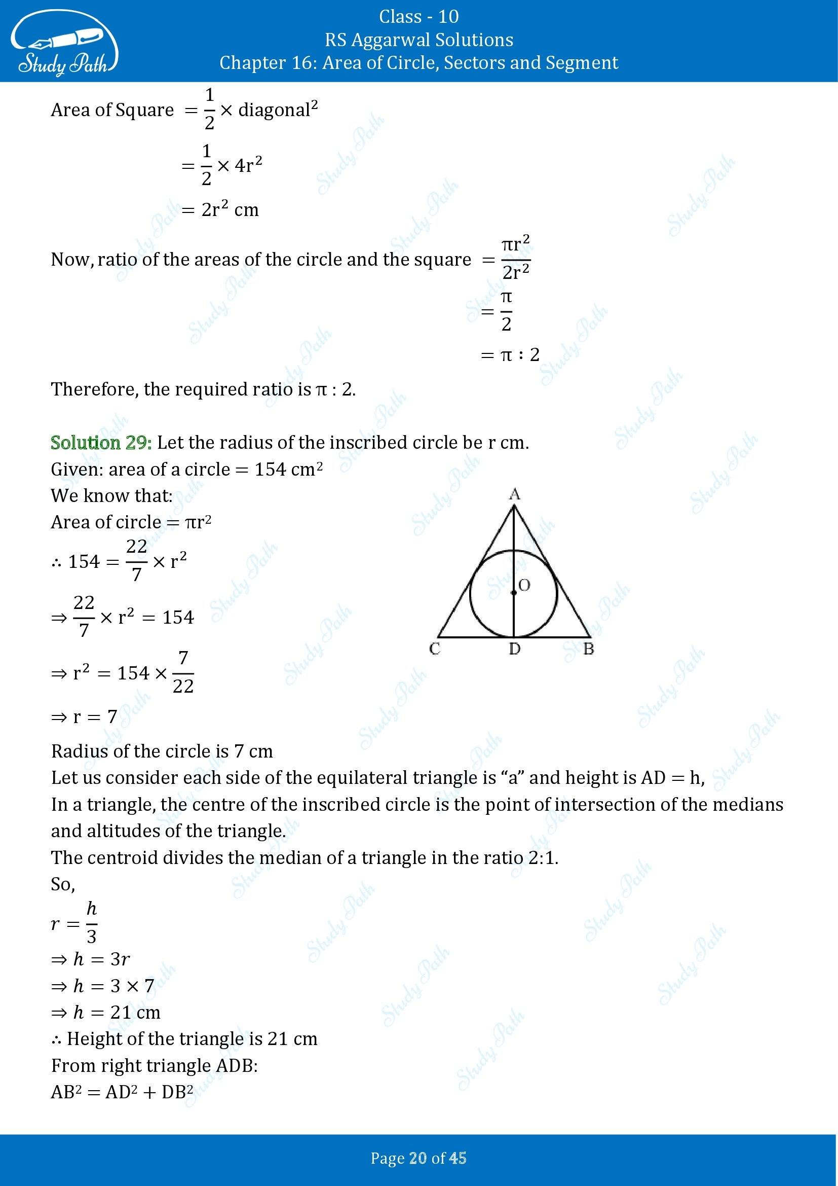RS Aggarwal Solutions for Class 10 Chapter 16 Area of Circle Sector and Segment Exercise 16A 00020