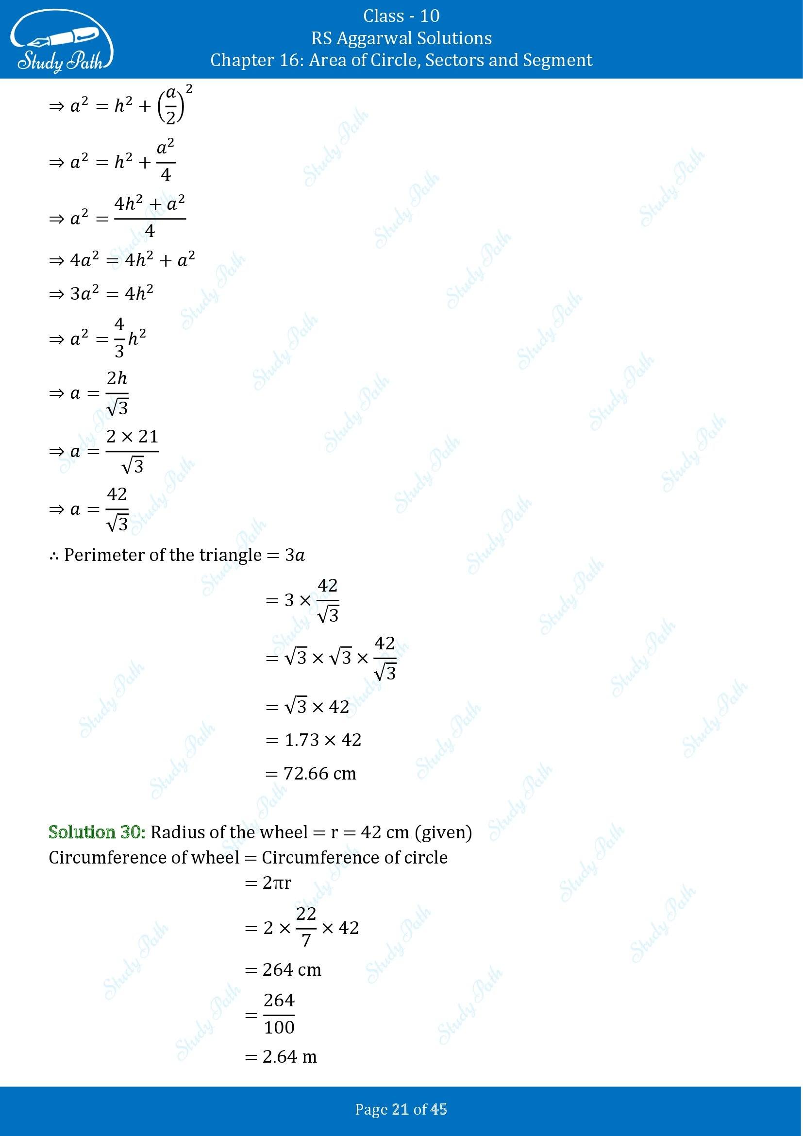 RS Aggarwal Solutions for Class 10 Chapter 16 Area of Circle Sector and Segment Exercise 16A 00021