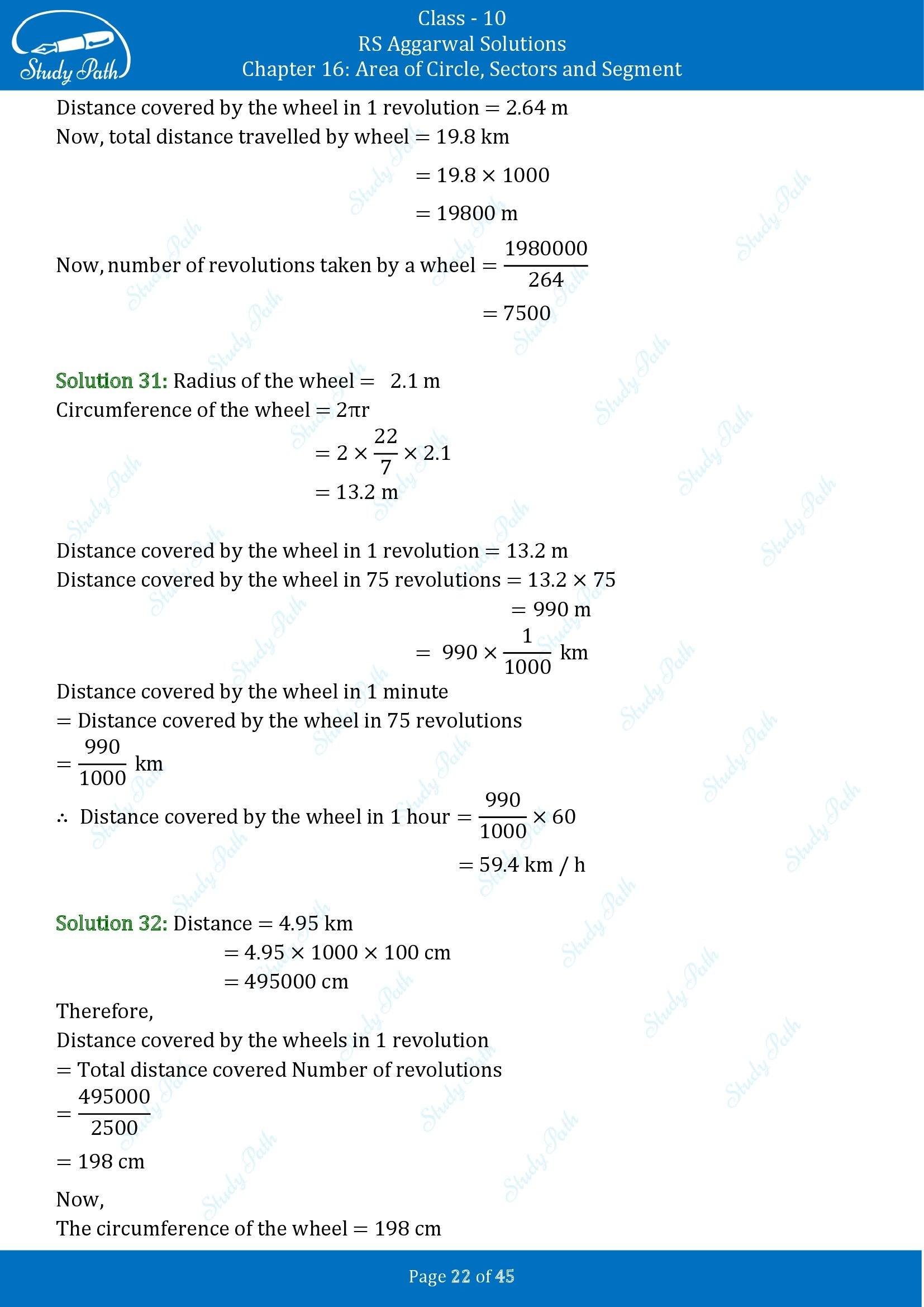 RS Aggarwal Solutions for Class 10 Chapter 16 Area of Circle Sector and Segment Exercise 16A 00022