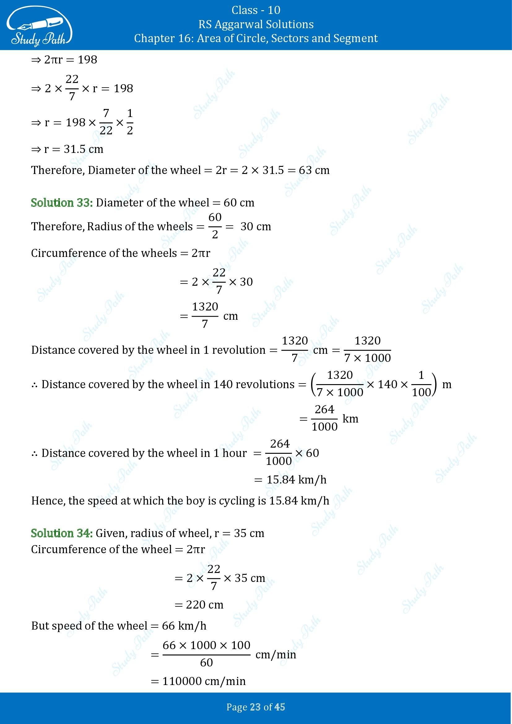 RS Aggarwal Solutions for Class 10 Chapter 16 Area of Circle Sector and Segment Exercise 16A 00023