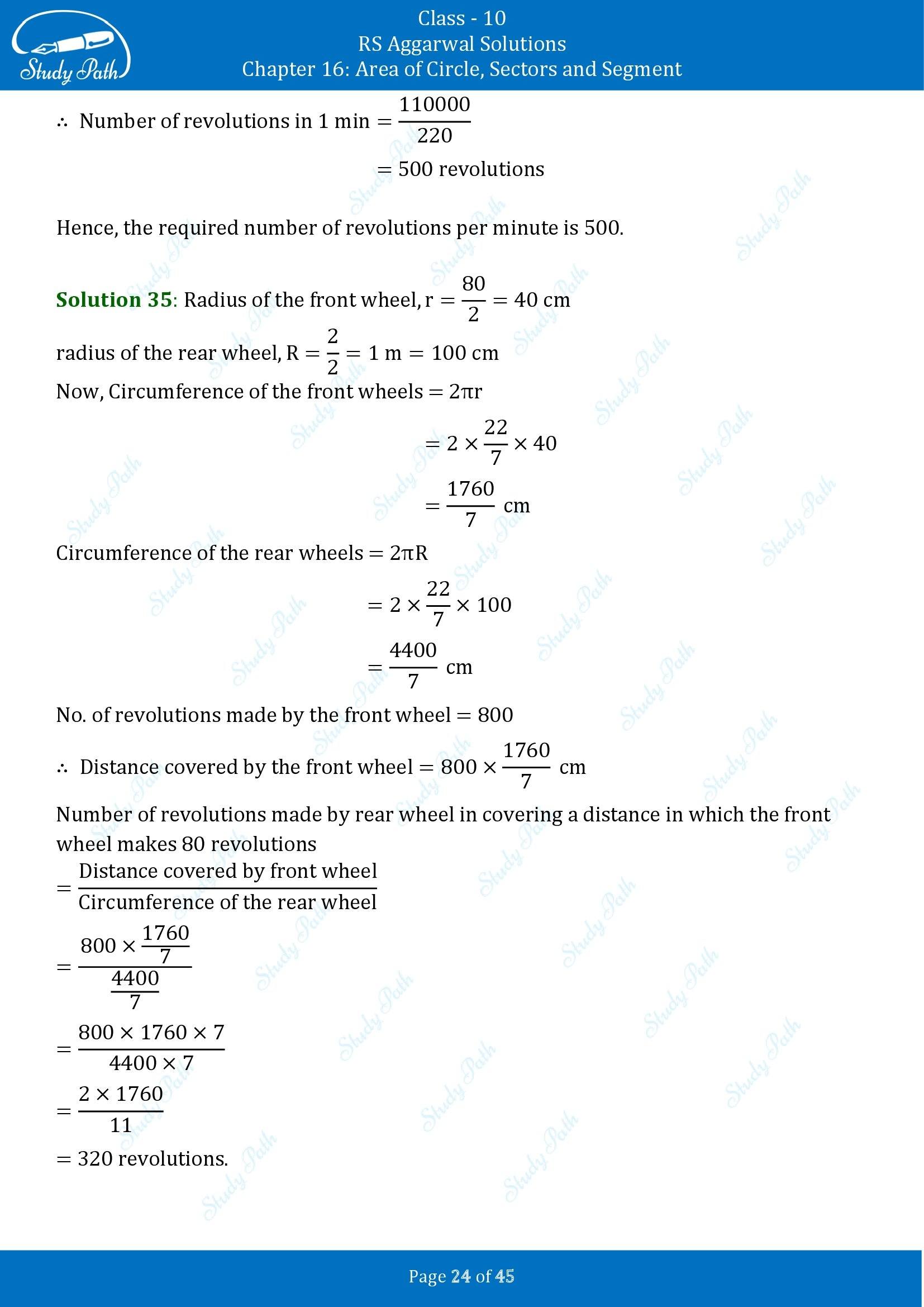 RS Aggarwal Solutions for Class 10 Chapter 16 Area of Circle Sector and Segment Exercise 16A 00024