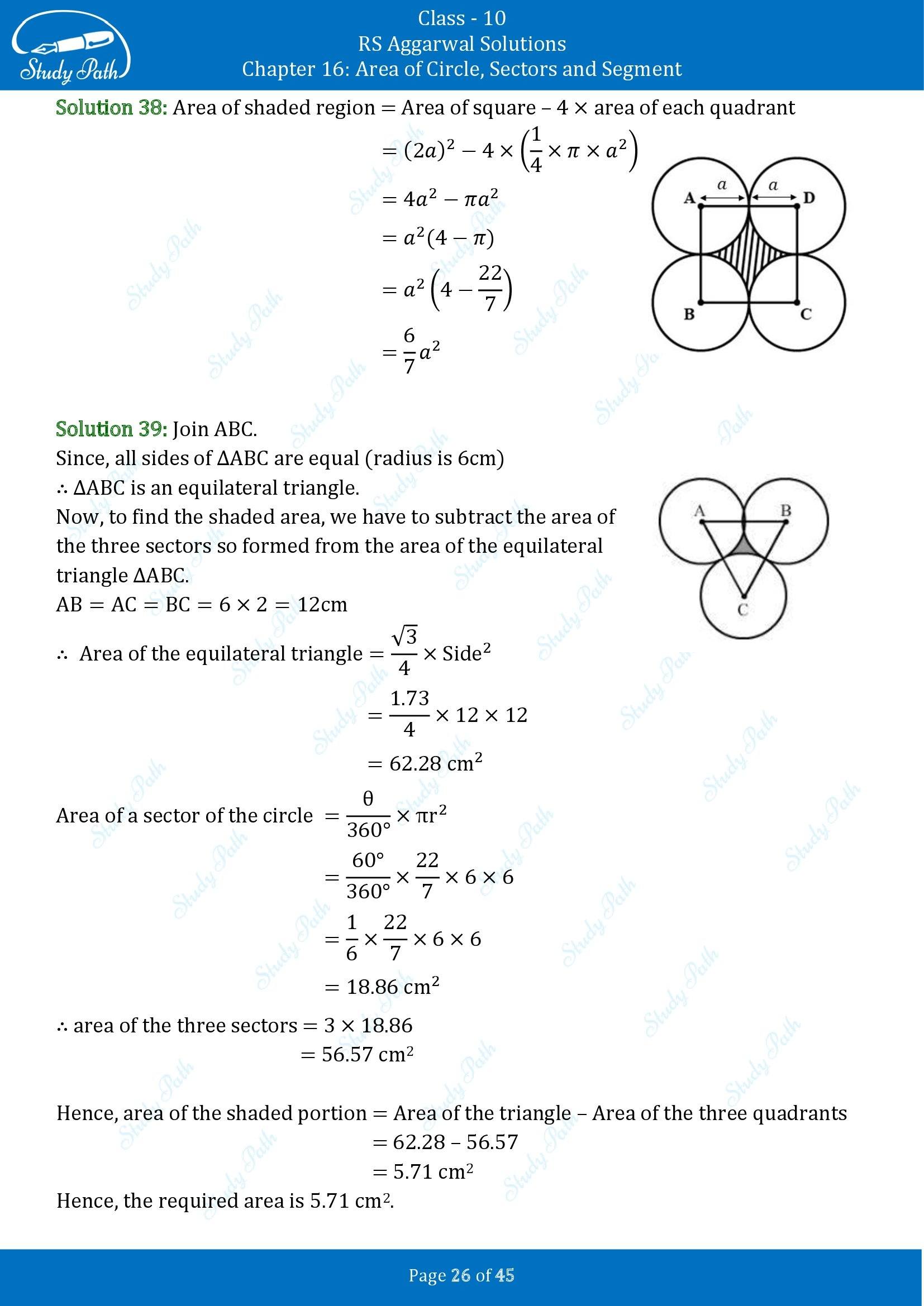 RS Aggarwal Solutions for Class 10 Chapter 16 Area of Circle Sector and Segment Exercise 16A 00026