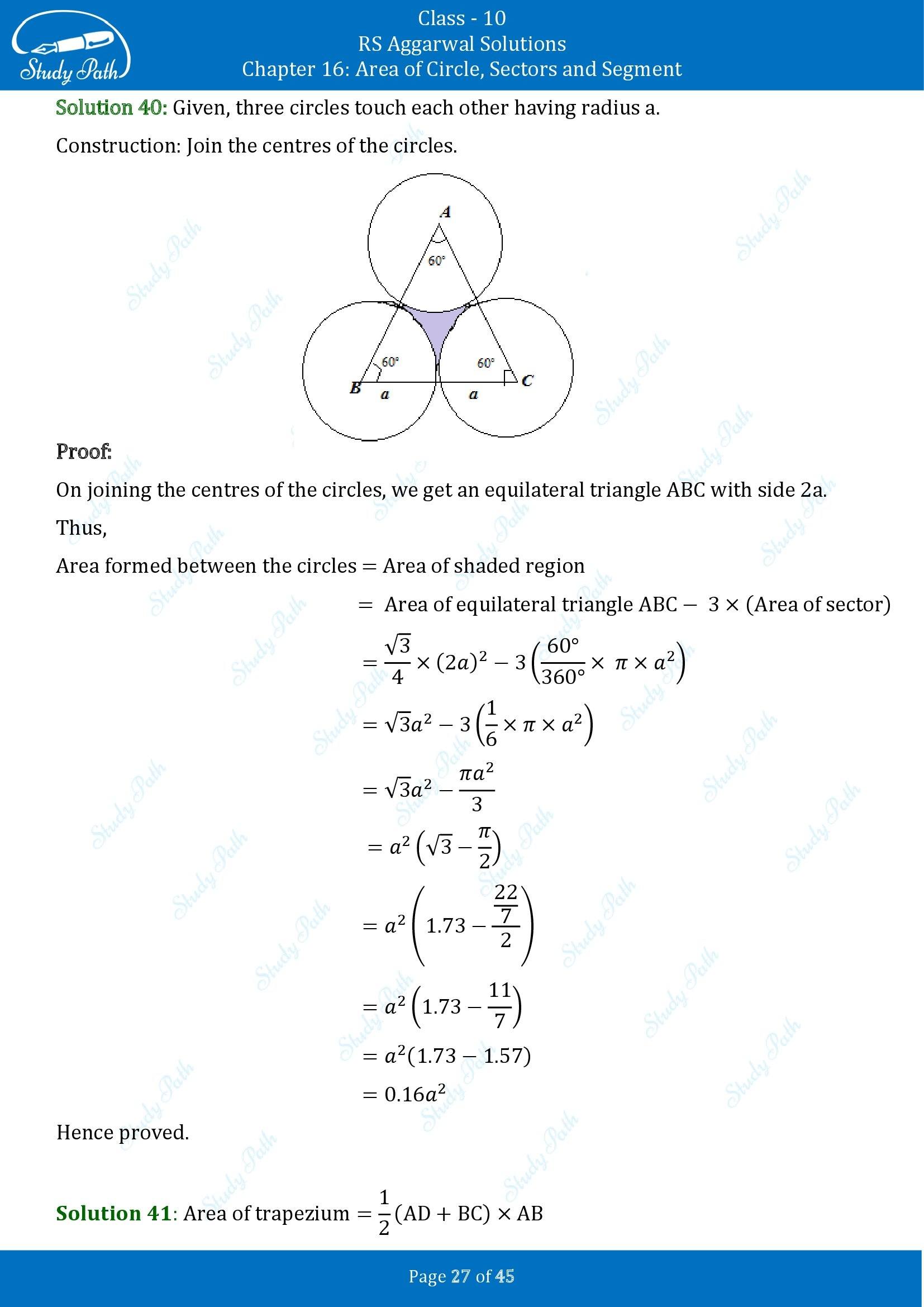 RS Aggarwal Solutions for Class 10 Chapter 16 Area of Circle Sector and Segment Exercise 16A 00027