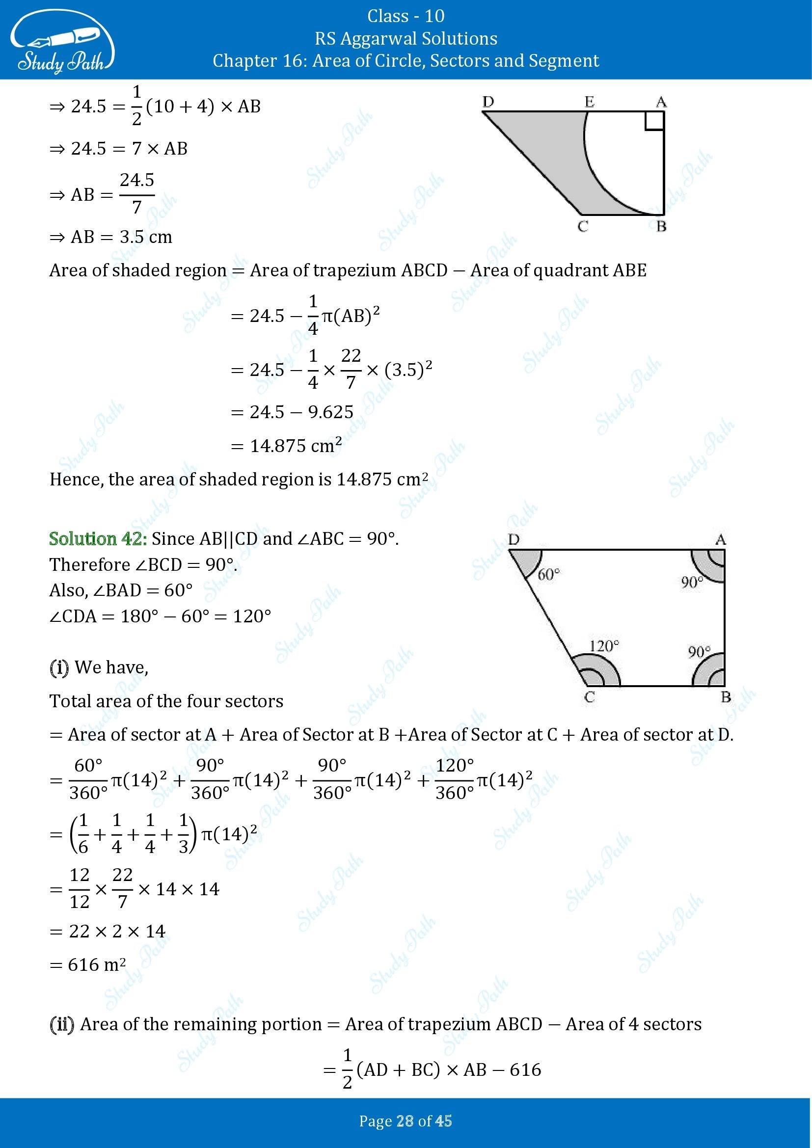 RS Aggarwal Solutions for Class 10 Chapter 16 Area of Circle Sector and Segment Exercise 16A 00028