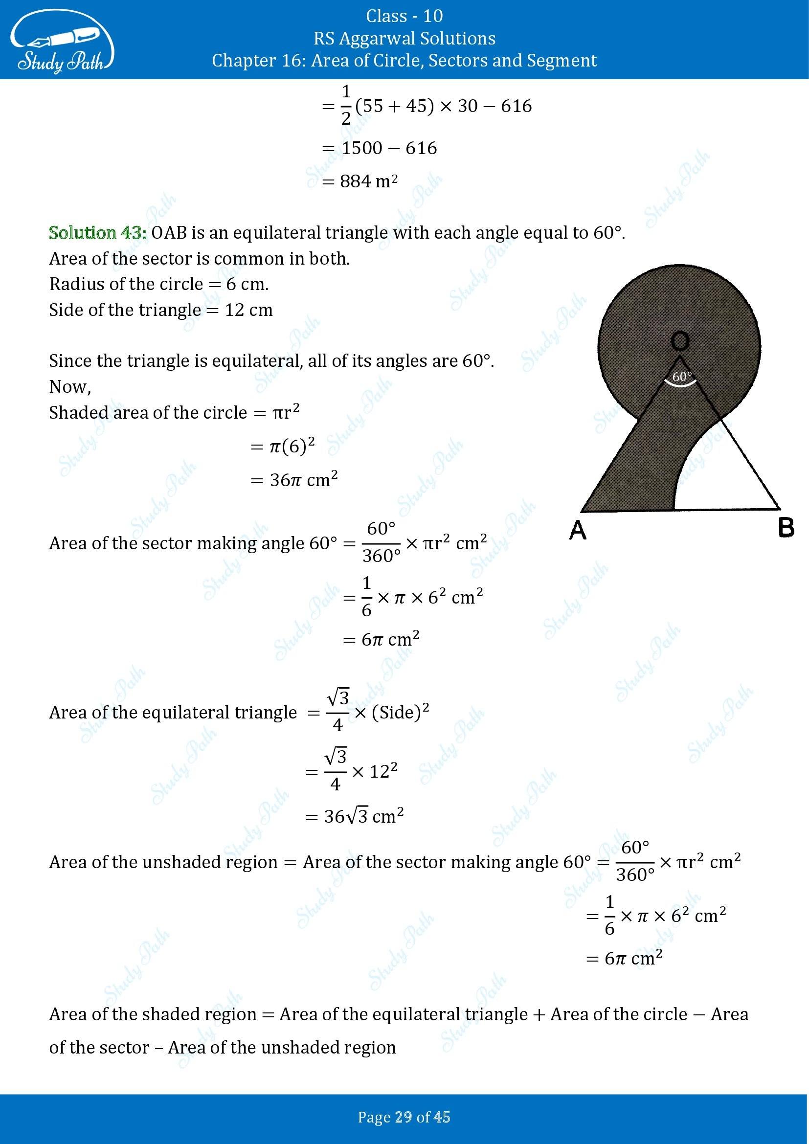 RS Aggarwal Solutions for Class 10 Chapter 16 Area of Circle Sector and Segment Exercise 16A 00029