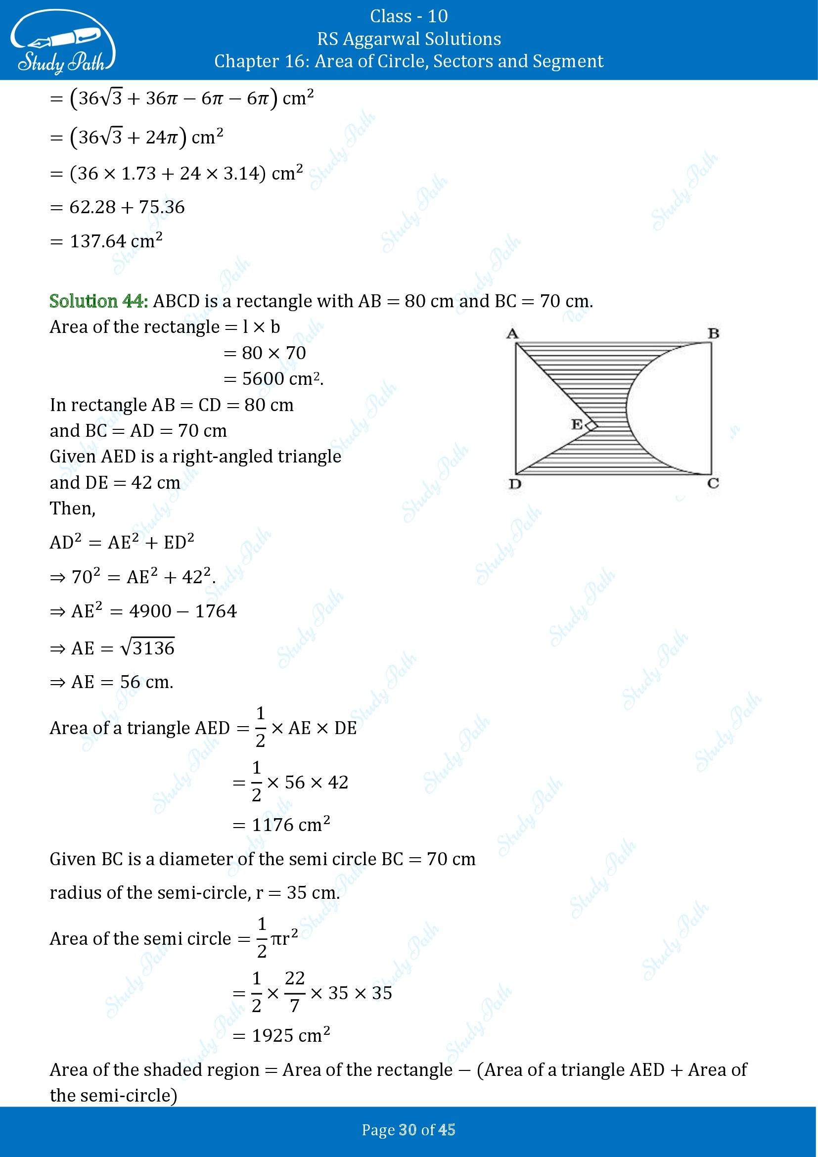 RS Aggarwal Solutions for Class 10 Chapter 16 Area of Circle Sector and Segment Exercise 16A 00030