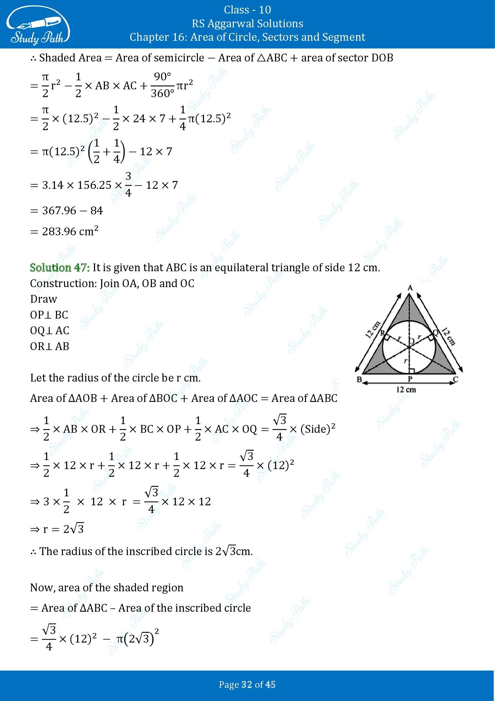 RS Aggarwal Solutions for Class 10 Chapter 16 Area of Circle Sector and Segment Exercise 16A 00032