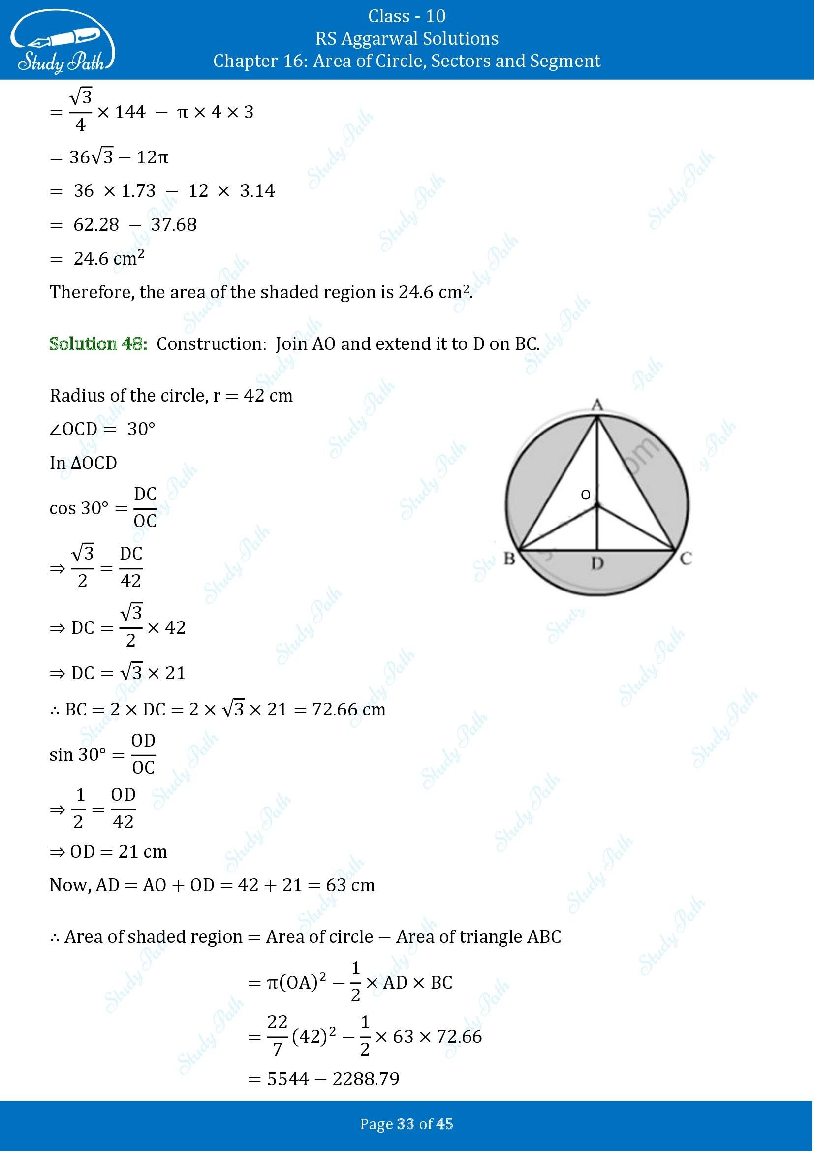 RS Aggarwal Solutions for Class 10 Chapter 16 Area of Circle Sector and Segment Exercise 16A 00033