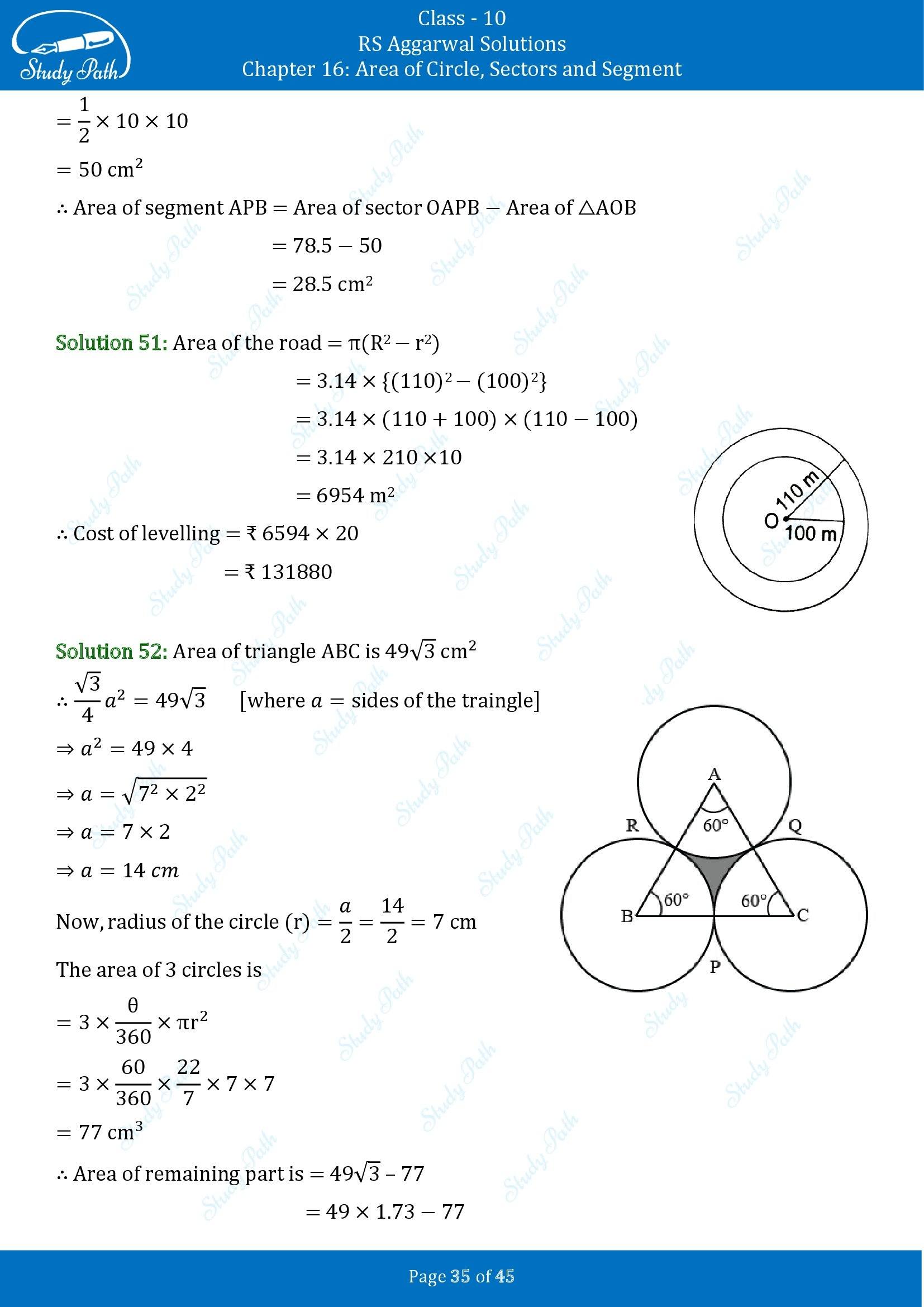 RS Aggarwal Solutions for Class 10 Chapter 16 Area of Circle Sector and Segment Exercise 16A 00035