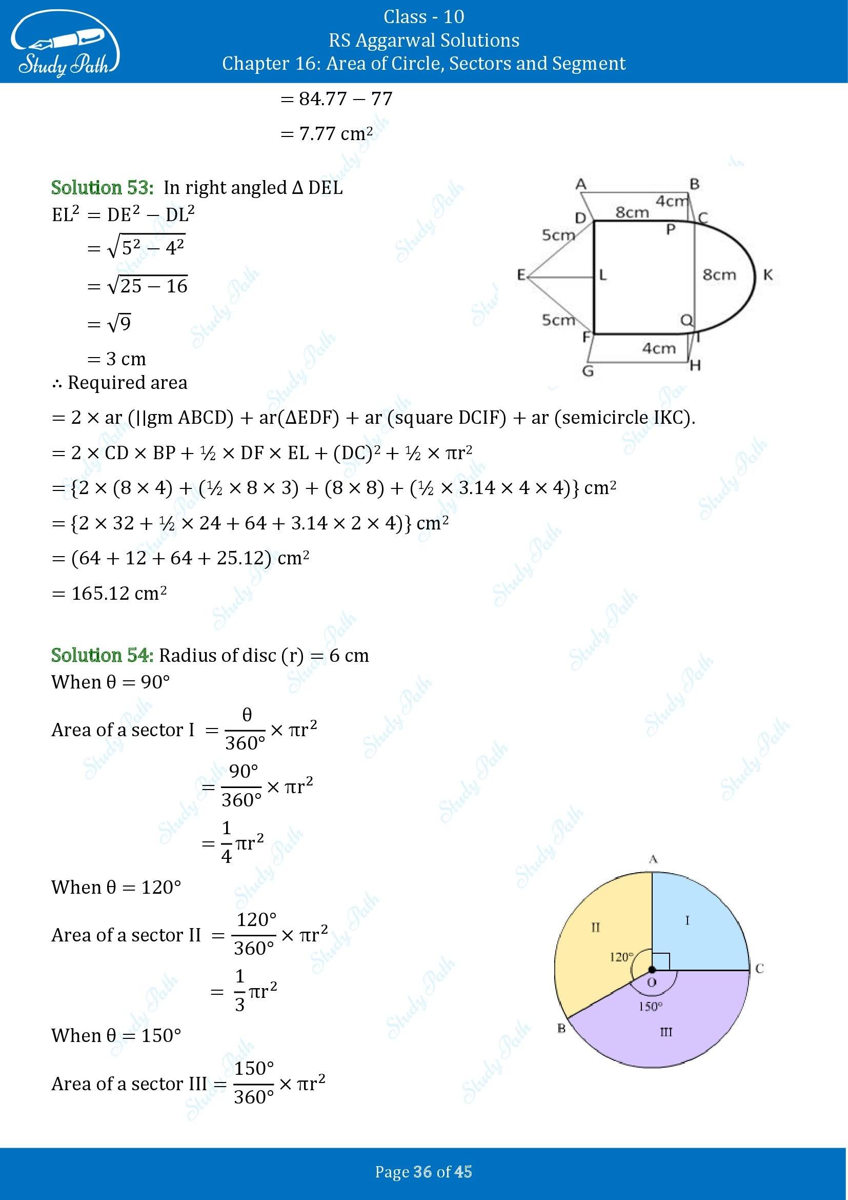 RS Aggarwal Solutions for Class 10 Chapter 16 Area of Circle Sector and Segment Exercise 16A 00036