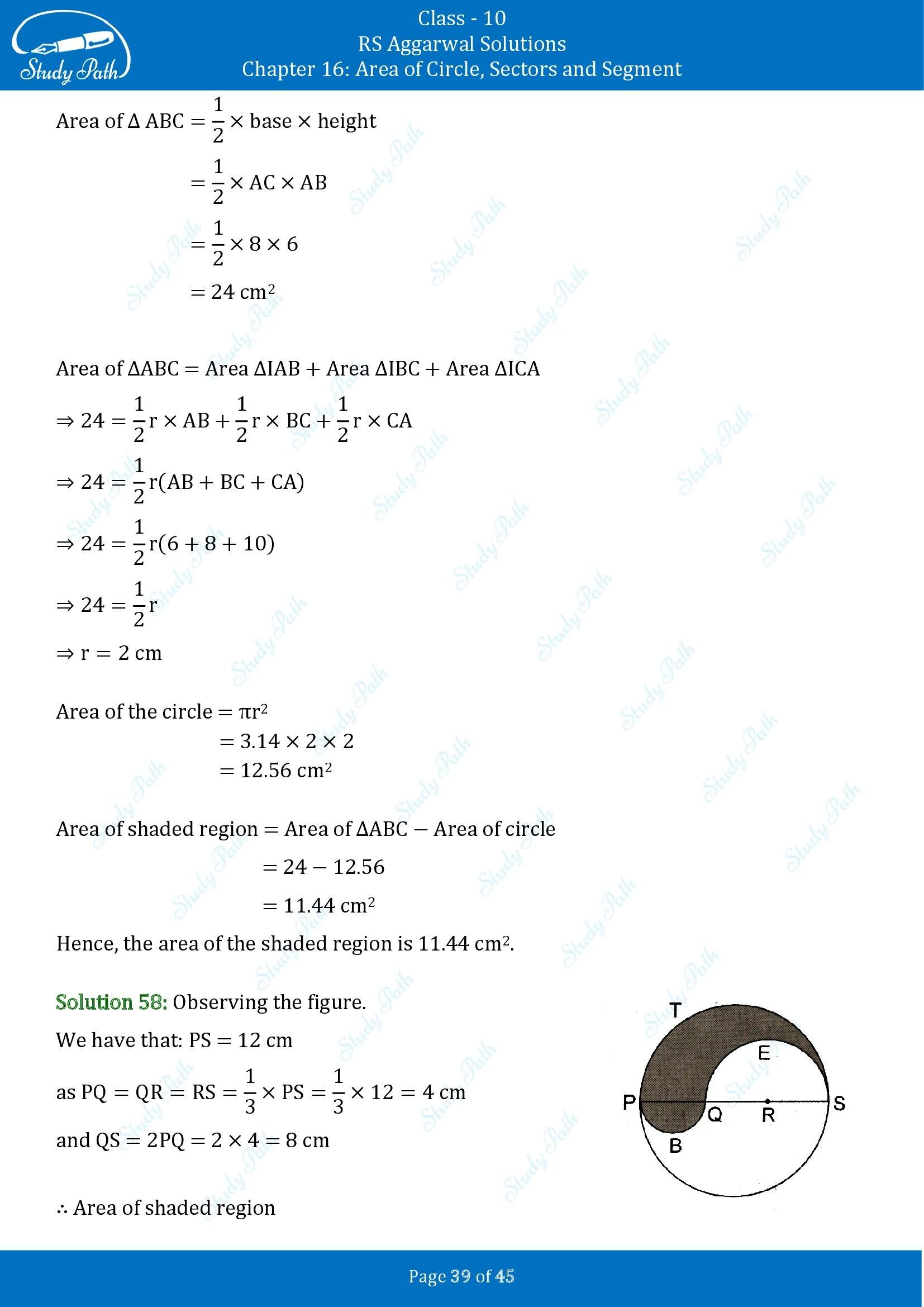 RS Aggarwal Solutions for Class 10 Chapter 16 Area of Circle Sector and Segment Exercise 16A 00039