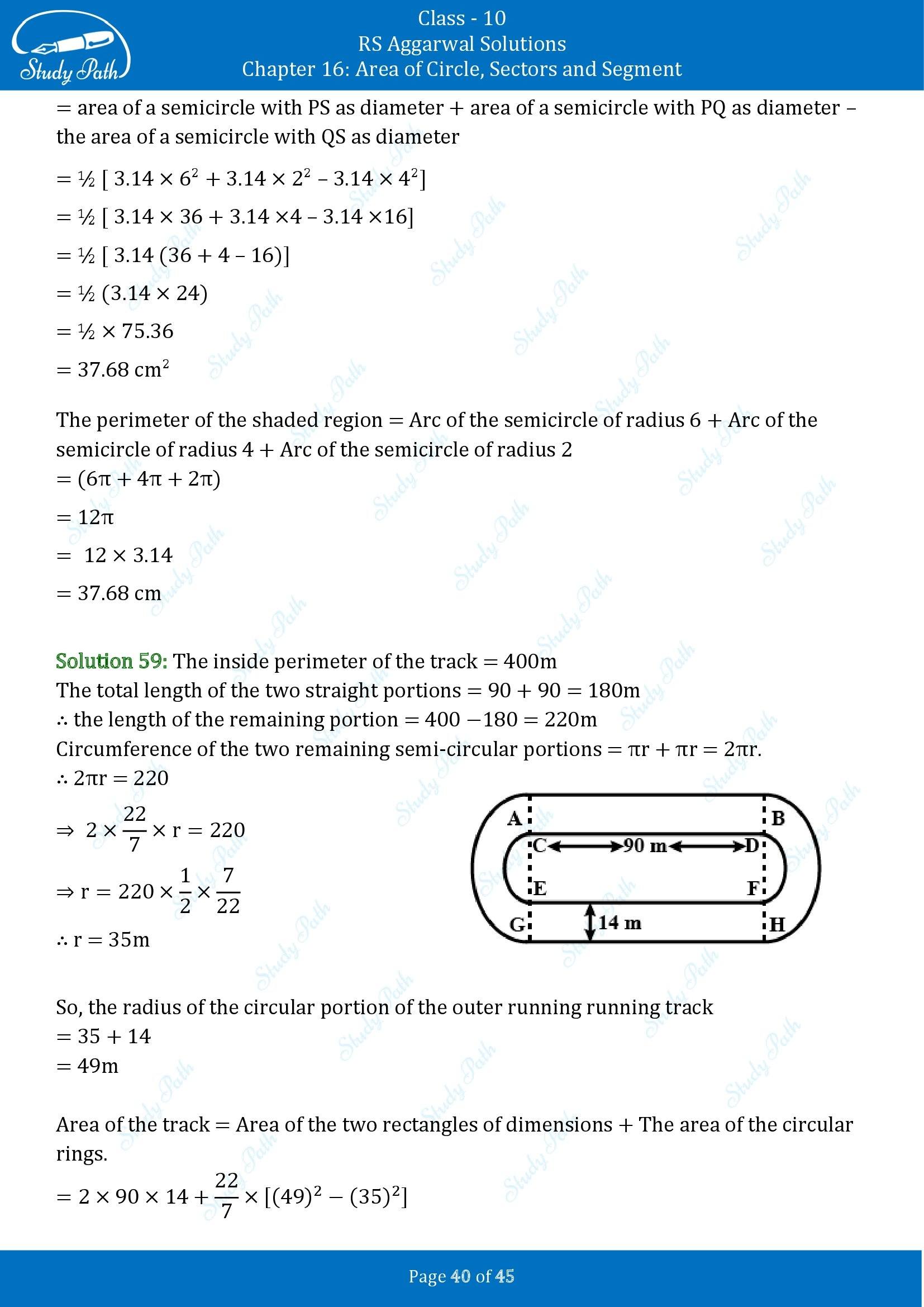 RS Aggarwal Solutions for Class 10 Chapter 16 Area of Circle Sector and Segment Exercise 16A 00040