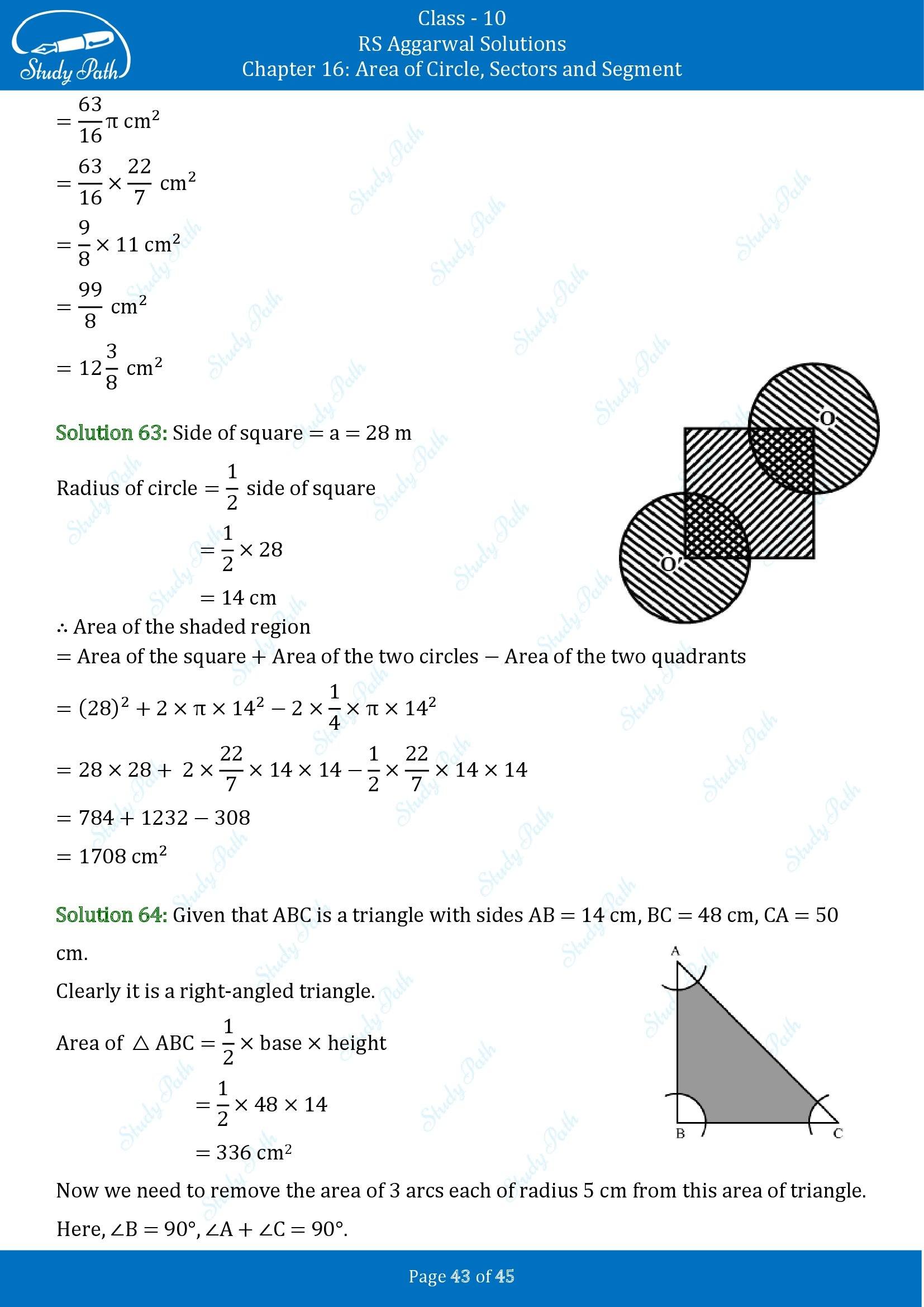 RS Aggarwal Solutions for Class 10 Chapter 16 Area of Circle Sector and Segment Exercise 16A 00043