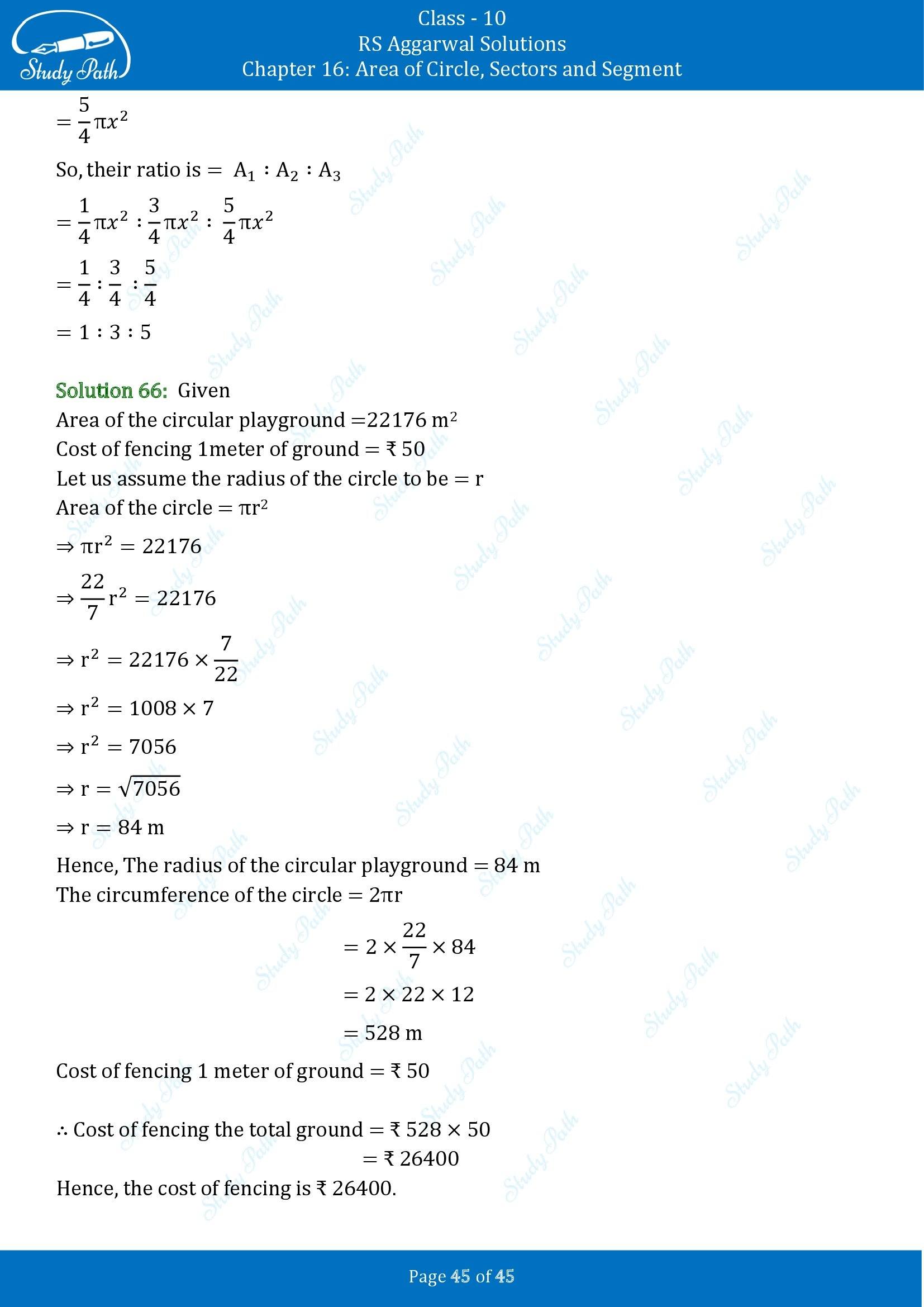 RS Aggarwal Solutions for Class 10 Chapter 16 Area of Circle Sector and Segment Exercise 16A 00045