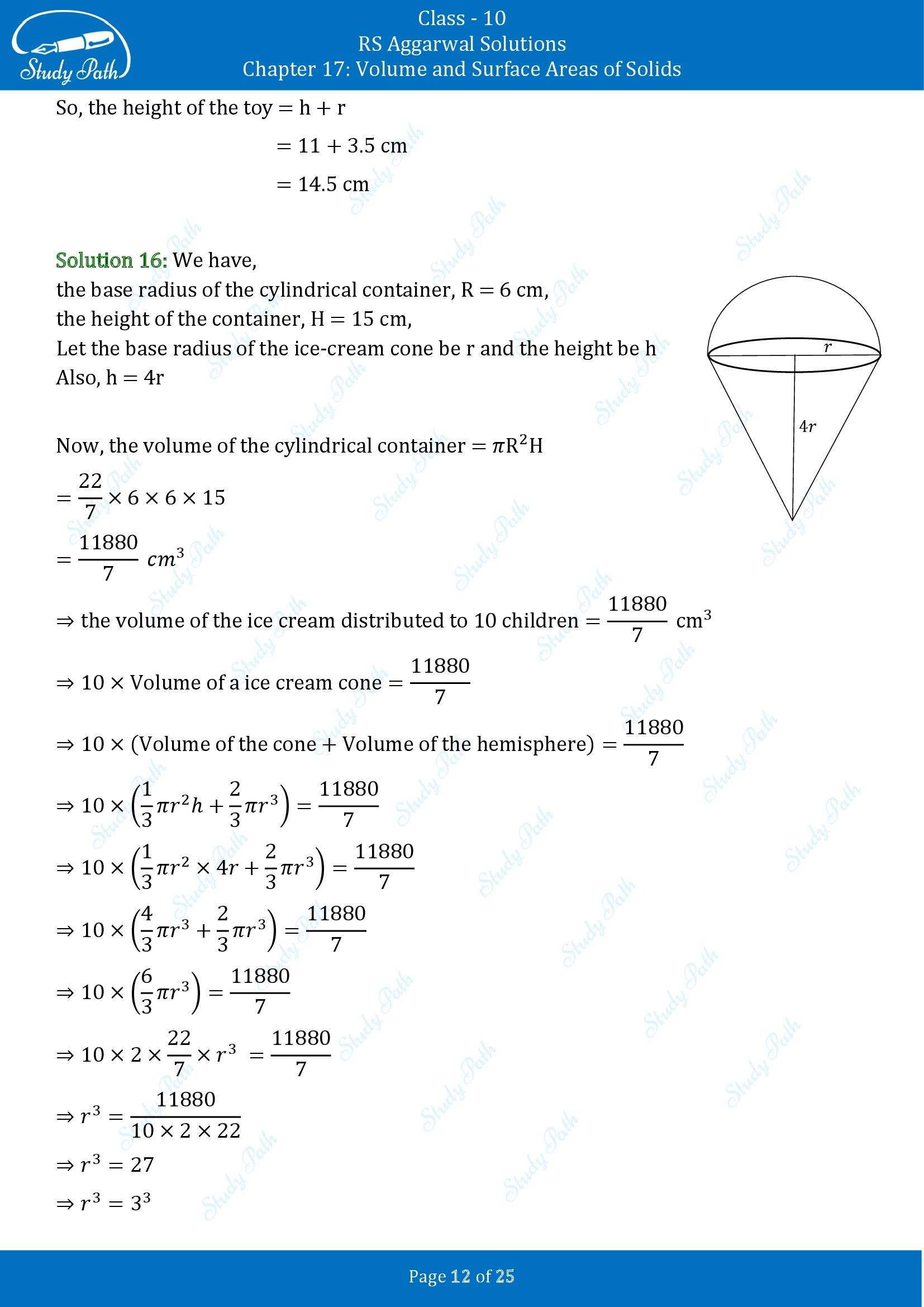 RS Aggarwal Solutions for Class 10 Chapter 17 Volume and Surface Areas of Solids Exercise 17A 00012