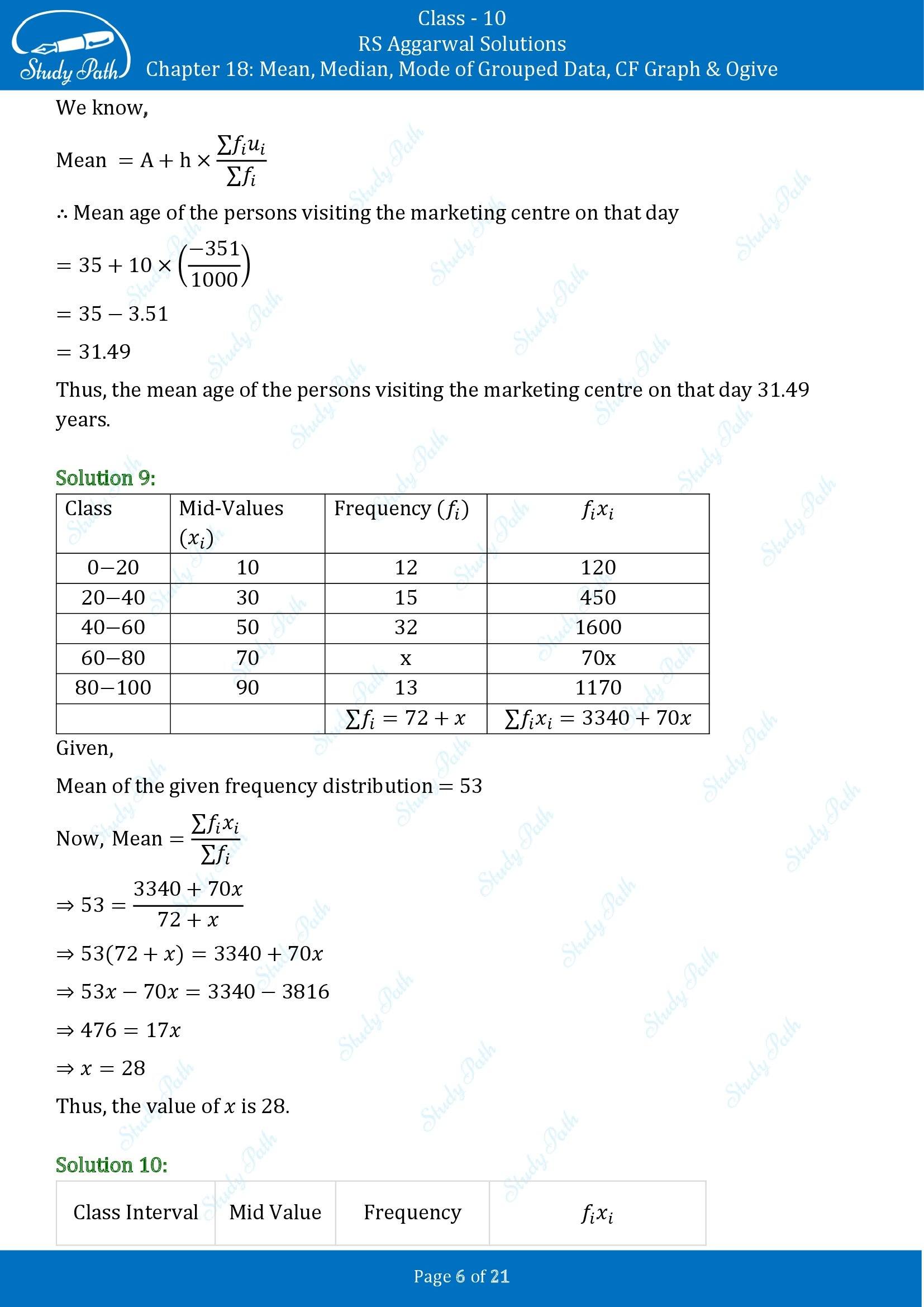 RS Aggarwal Solutions for Class 10 Chapter 18 Mean Median Mode CF and Ogive Exercise 18A 00006