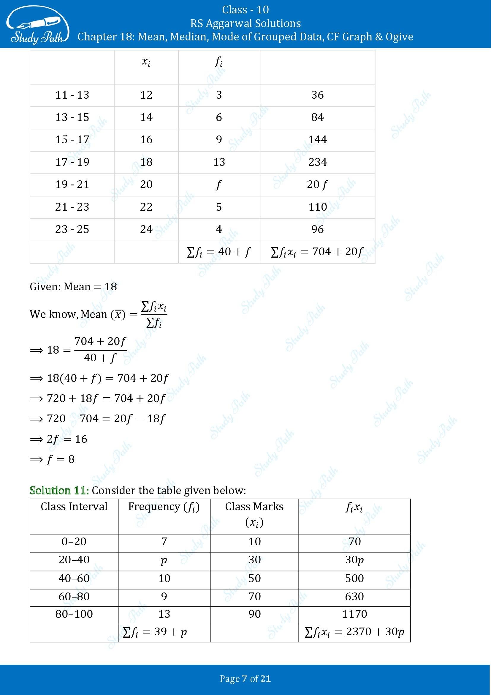 RS Aggarwal Solutions for Class 10 Chapter 18 Mean Median Mode CF and Ogive Exercise 18A 00007