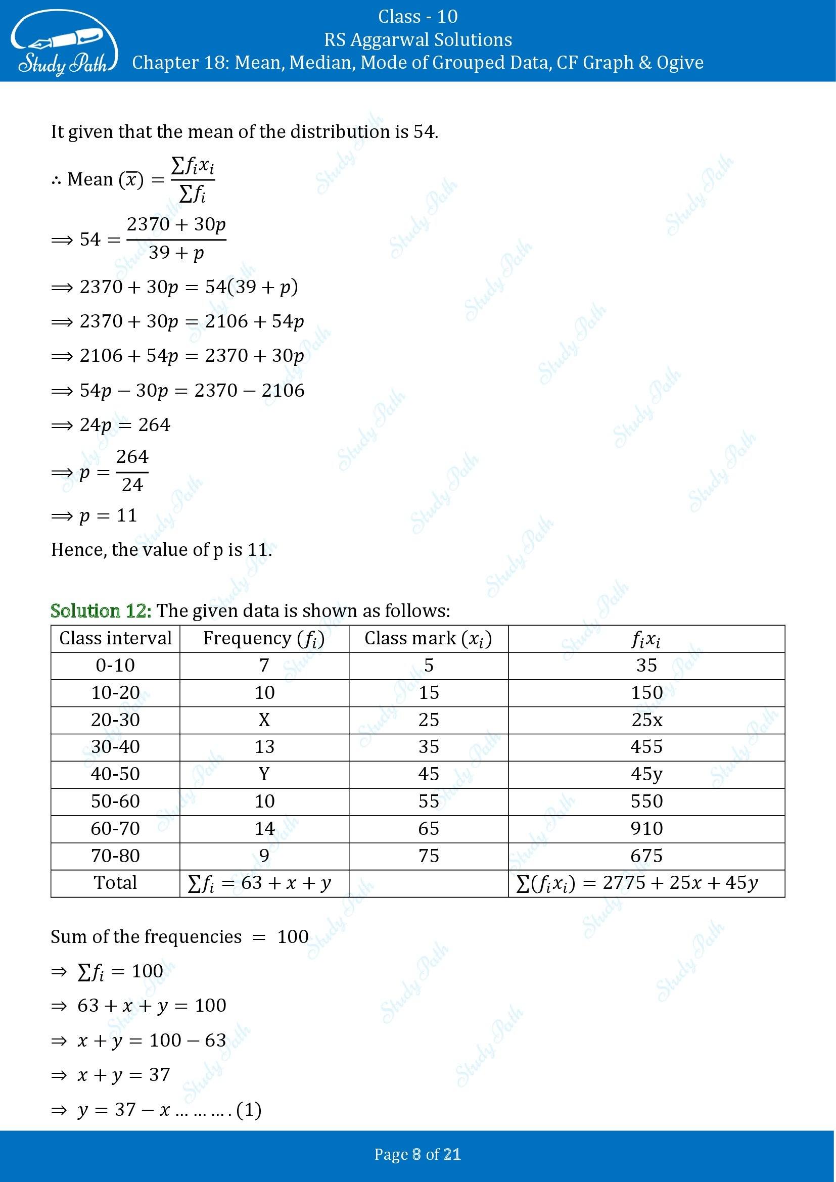 RS Aggarwal Solutions for Class 10 Chapter 18 Mean Median Mode CF and Ogive Exercise 18A 00008