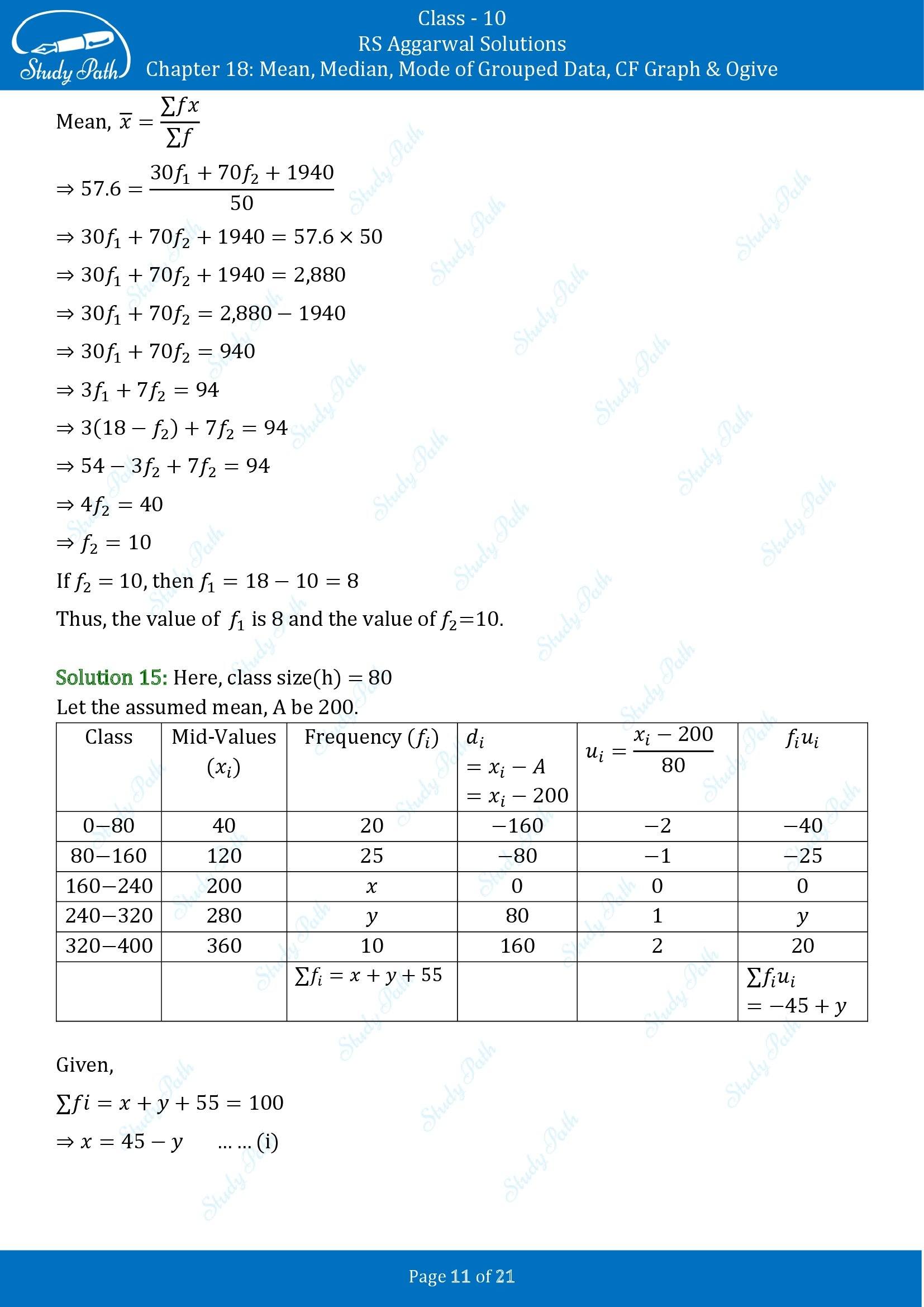 RS Aggarwal Solutions for Class 10 Chapter 18 Mean Median Mode CF and Ogive Exercise 18A 00011