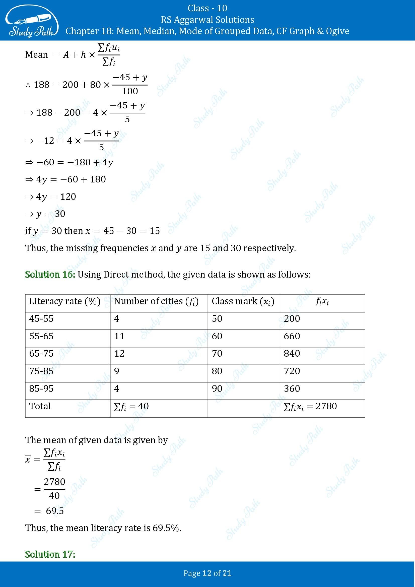 RS Aggarwal Solutions for Class 10 Chapter 18 Mean Median Mode CF and Ogive Exercise 18A 00012