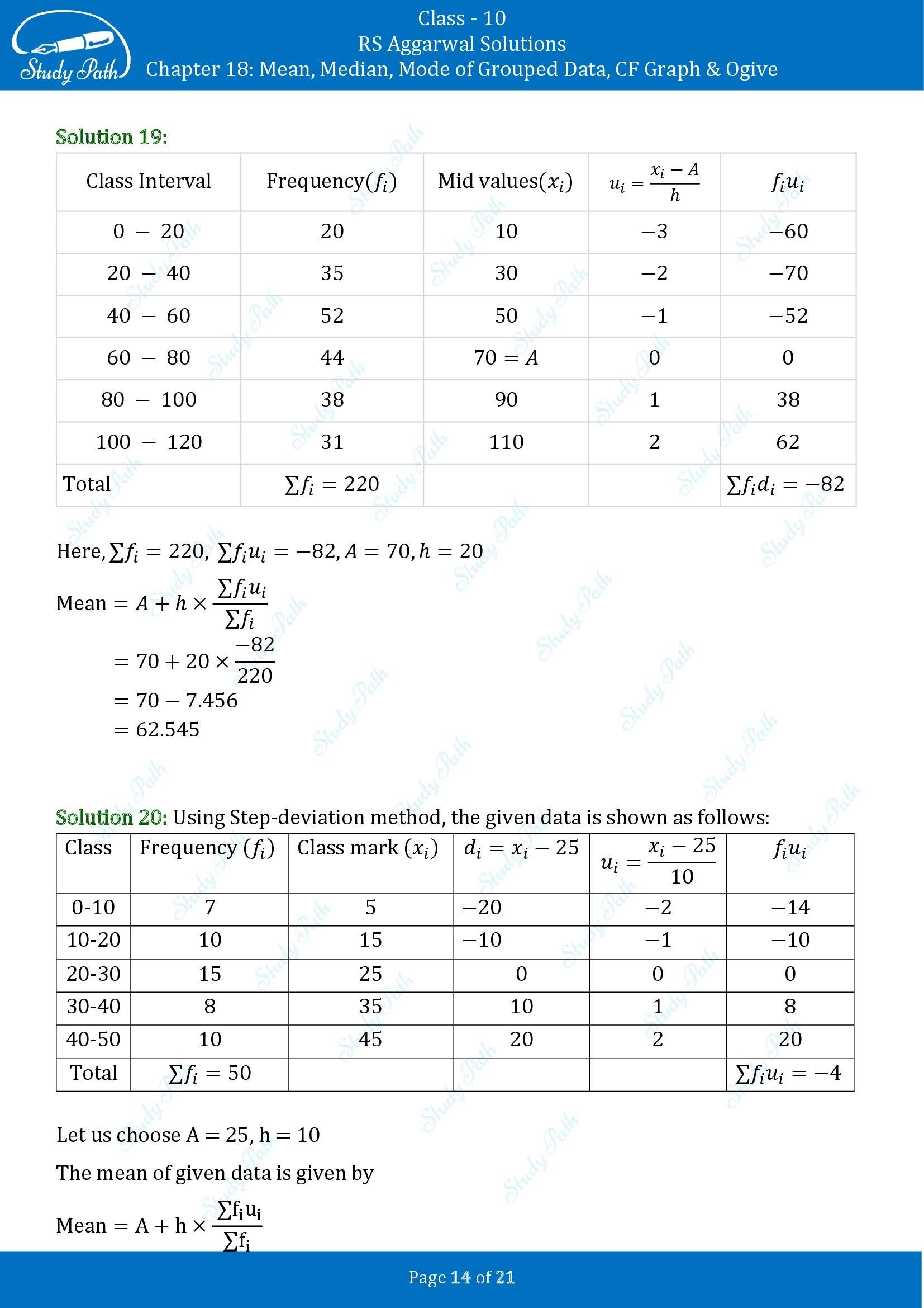 RS Aggarwal Solutions for Class 10 Chapter 18 Mean Median Mode CF and Ogive Exercise 18A 00014