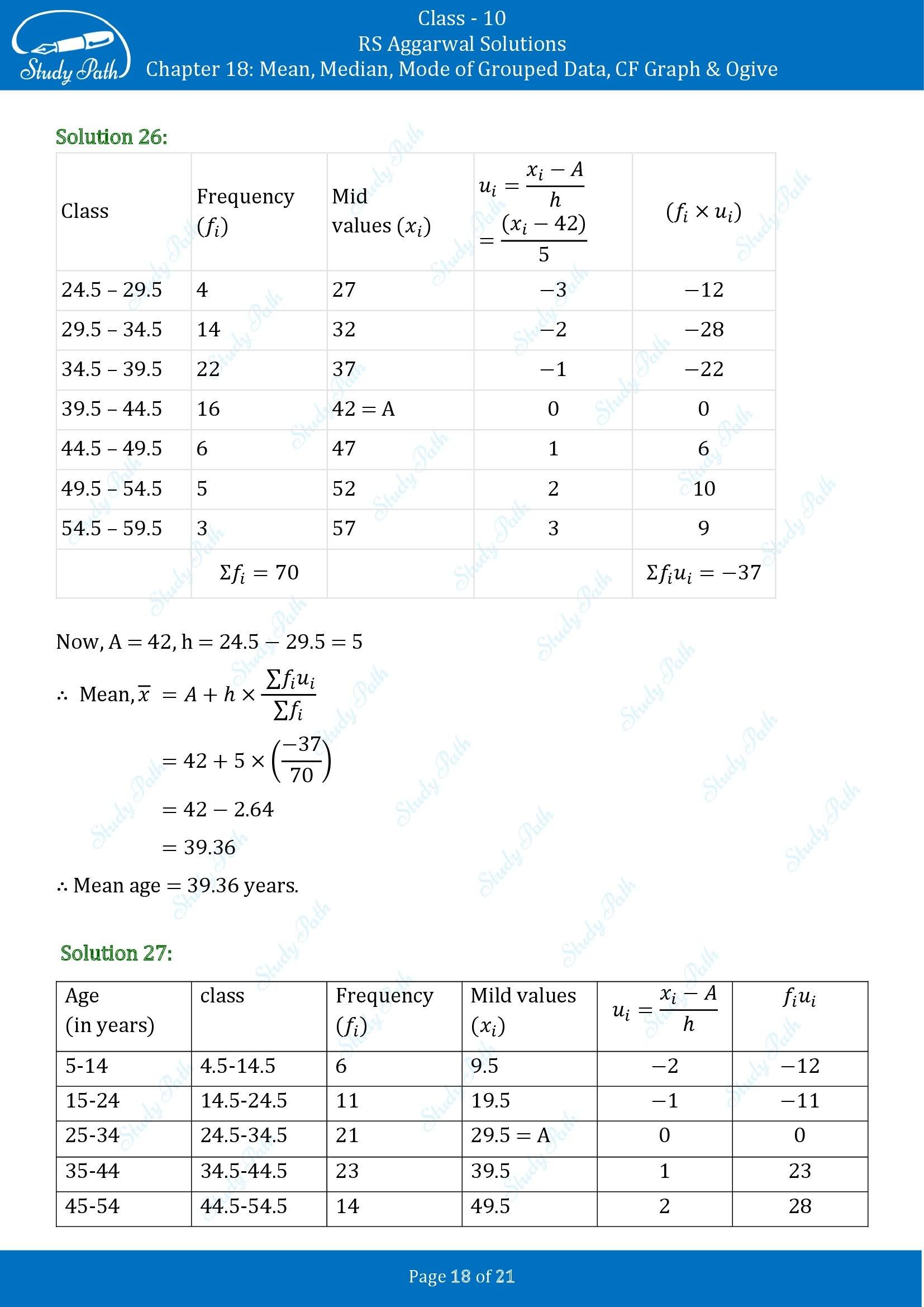 RS Aggarwal Solutions for Class 10 Chapter 18 Mean Median Mode CF and Ogive Exercise 18A 00018