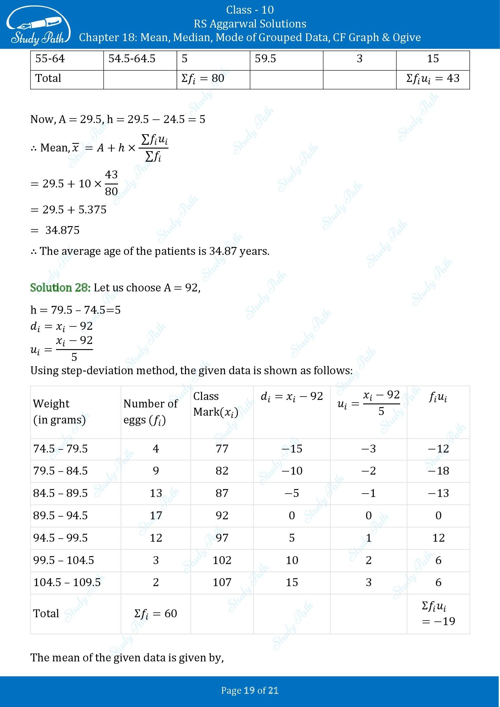 RS Aggarwal Solutions for Class 10 Chapter 18 Mean Median Mode CF and Ogive Exercise 18A 00019