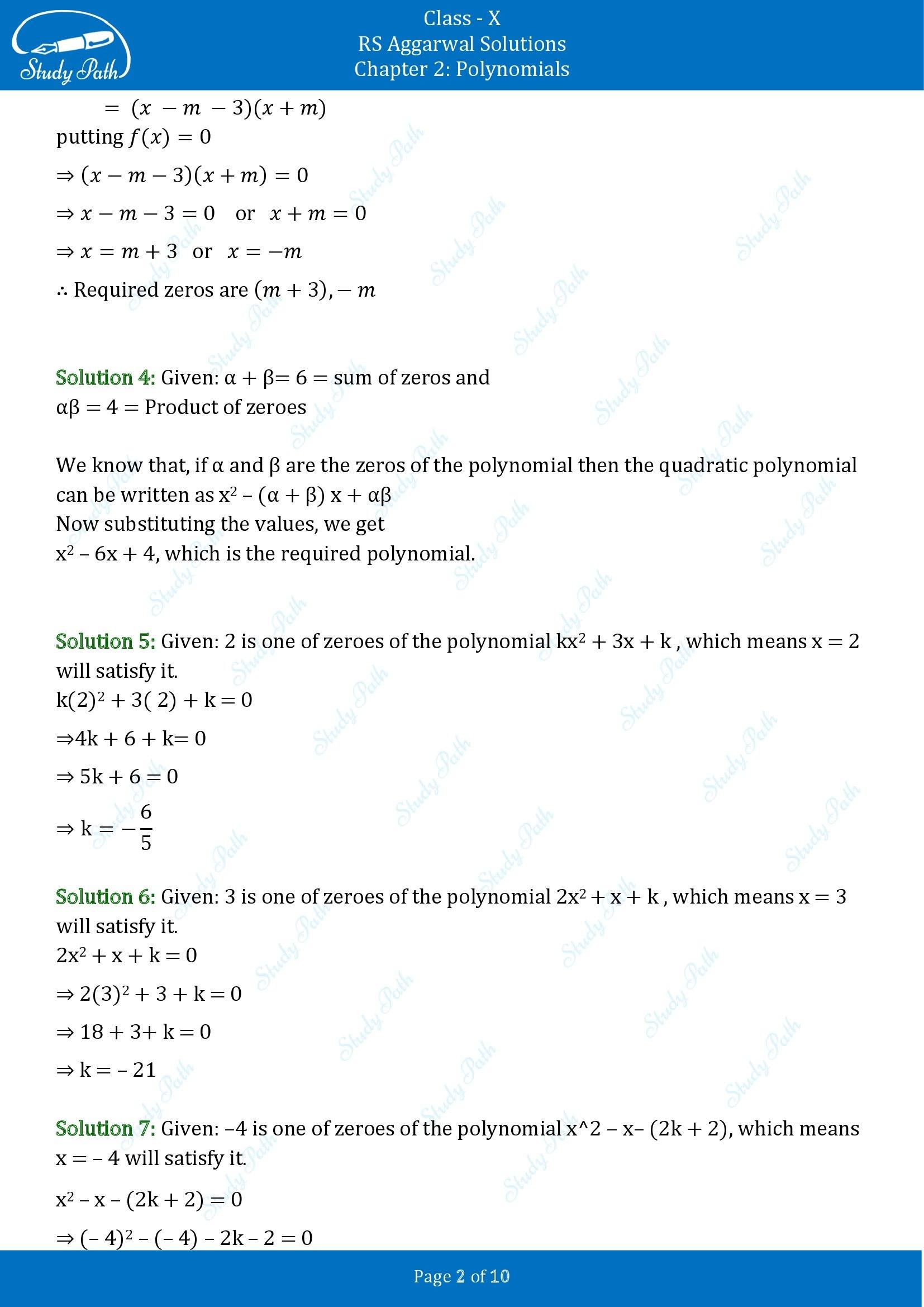 RS Aggarwal Solutions for Class 10 Chapter 2 Polynomials Exercise 2C 00002