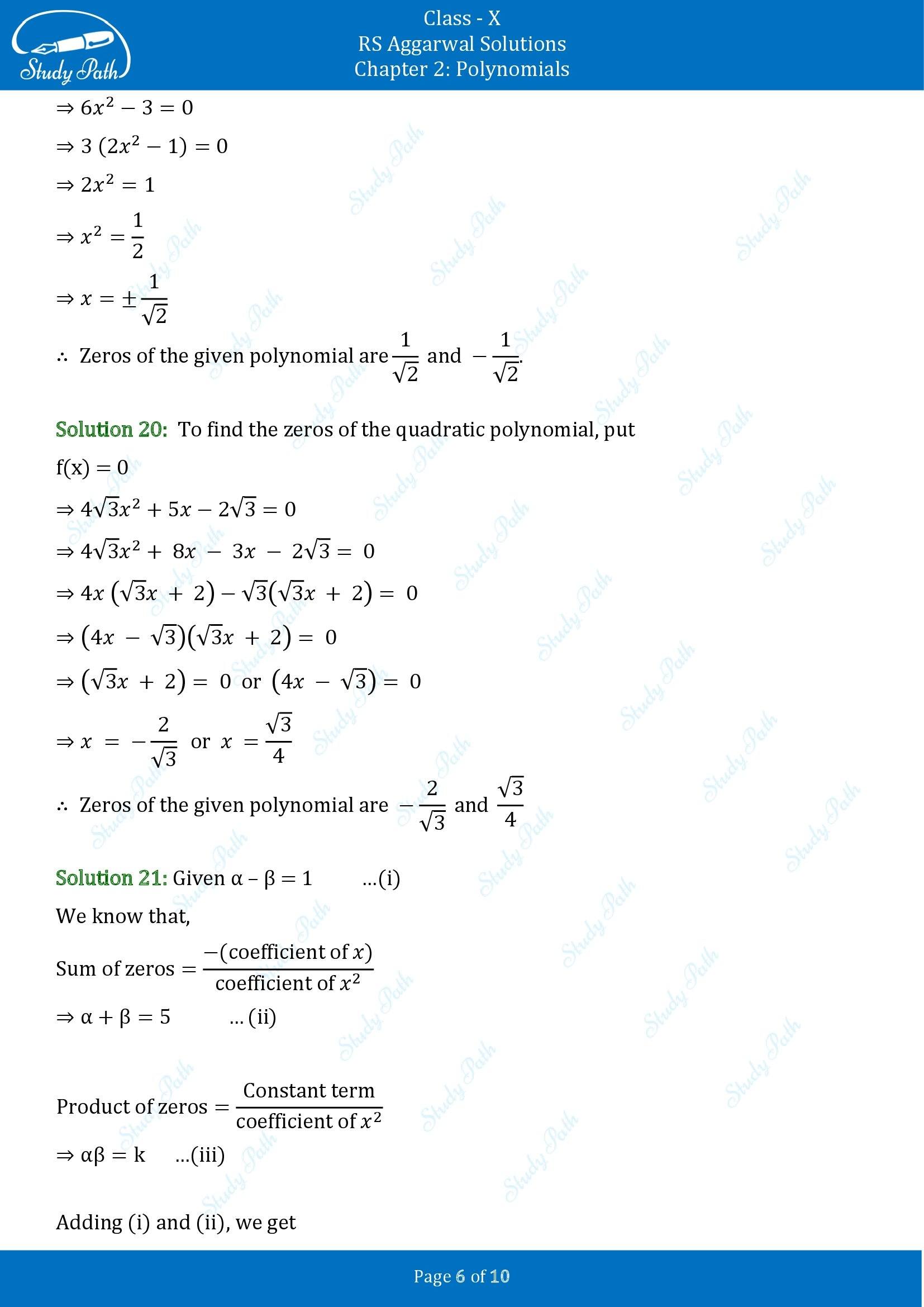 RS Aggarwal Solutions for Class 10 Chapter 2 Polynomials Exercise 2C 00006