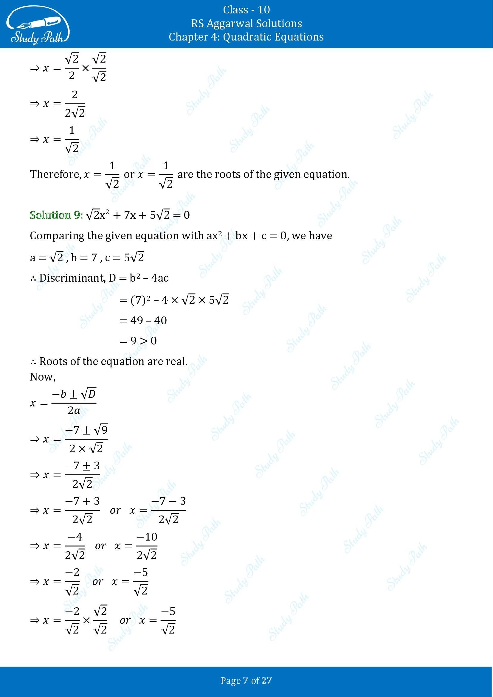 RS Aggarwal Solutions for Class 10 Chapter 4 Quadratic Equations Exercise 4B 00007