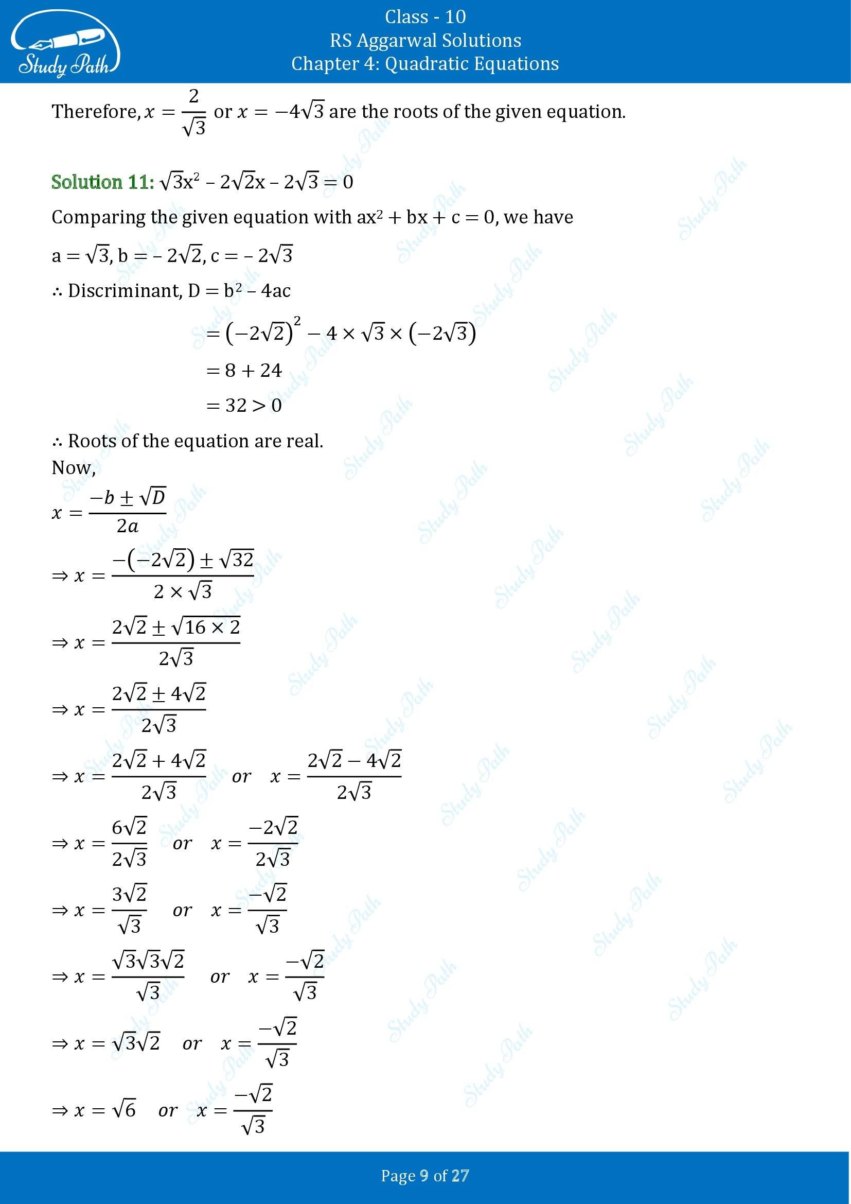 RS Aggarwal Solutions for Class 10 Chapter 4 Quadratic Equations Exercise 4B 00009
