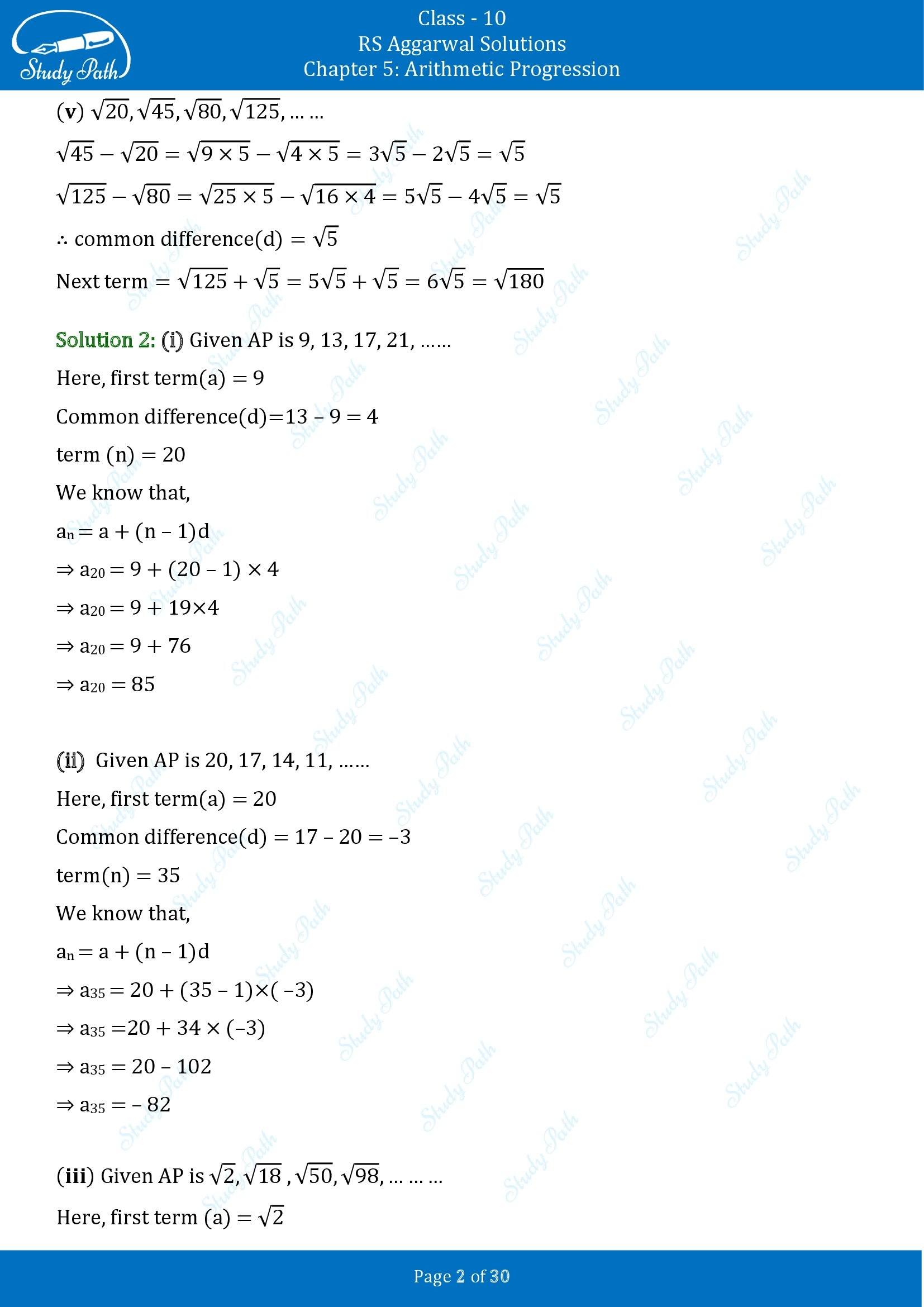 RS Aggarwal Solutions for Class 10 Chapter 5 Arithmetic Progression Exercise 5A 00002