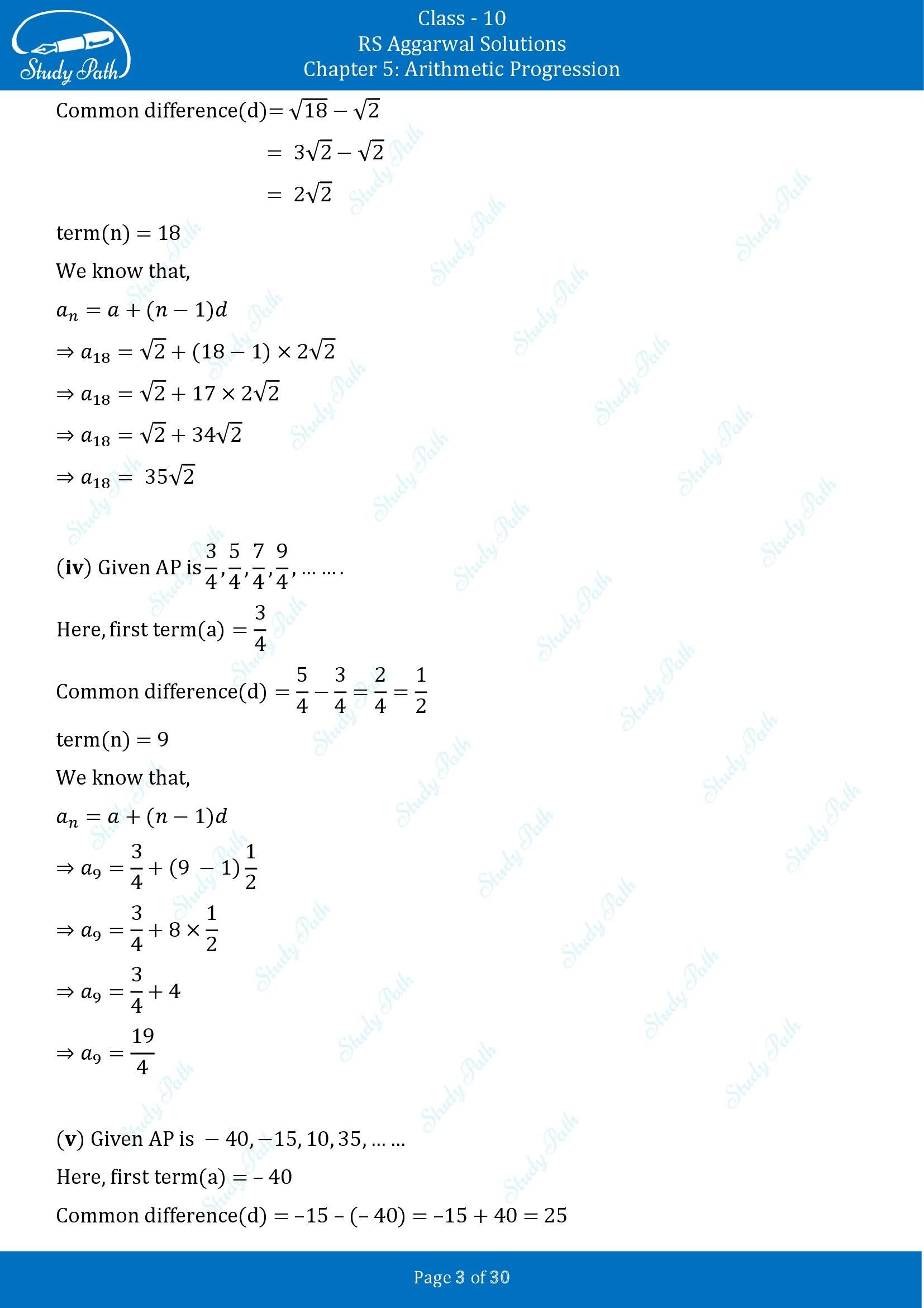 RS Aggarwal Solutions for Class 10 Chapter 5 Arithmetic Progression Exercise 5A 00003