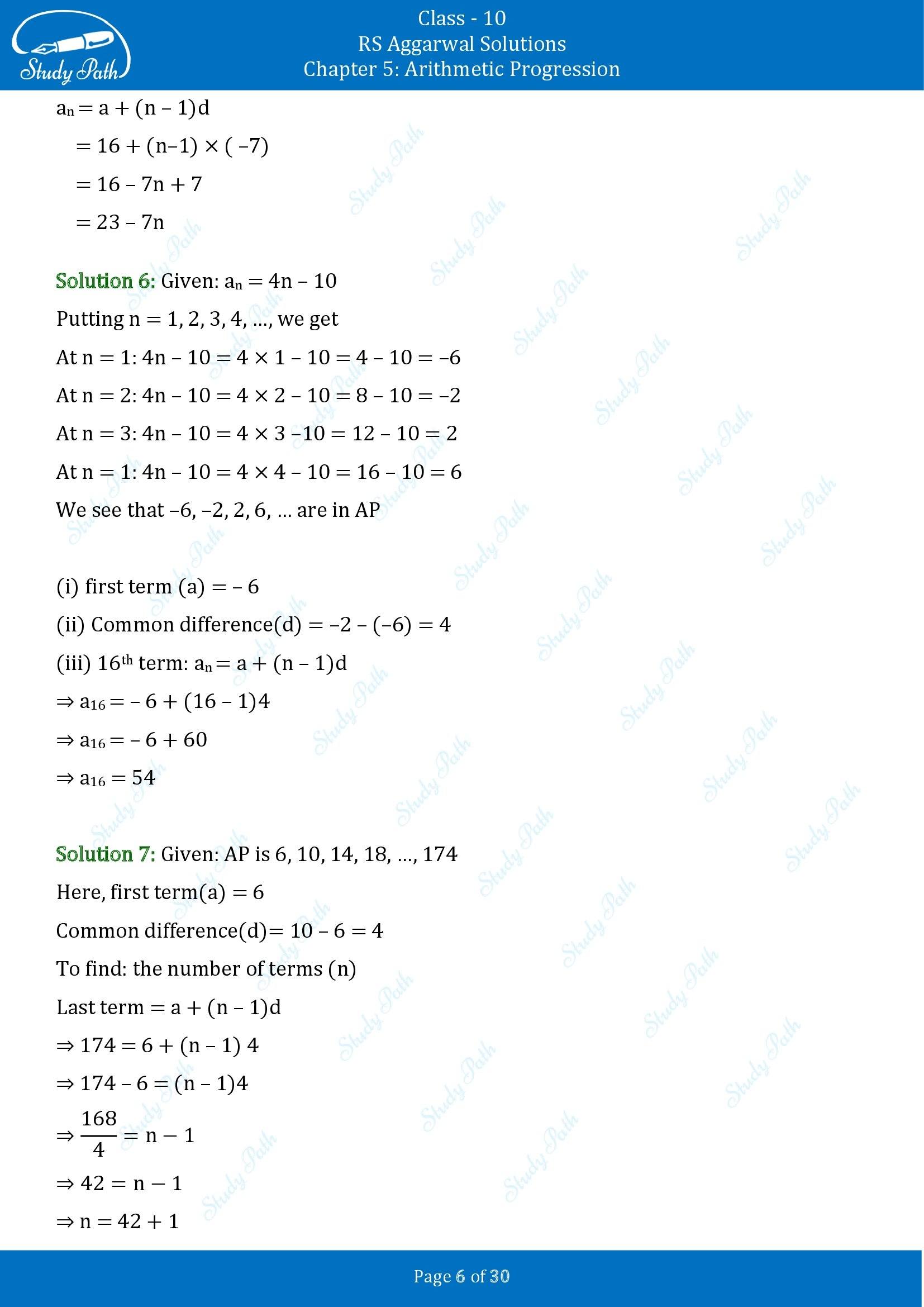 RS Aggarwal Solutions for Class 10 Chapter 5 Arithmetic Progression Exercise 5A 00006