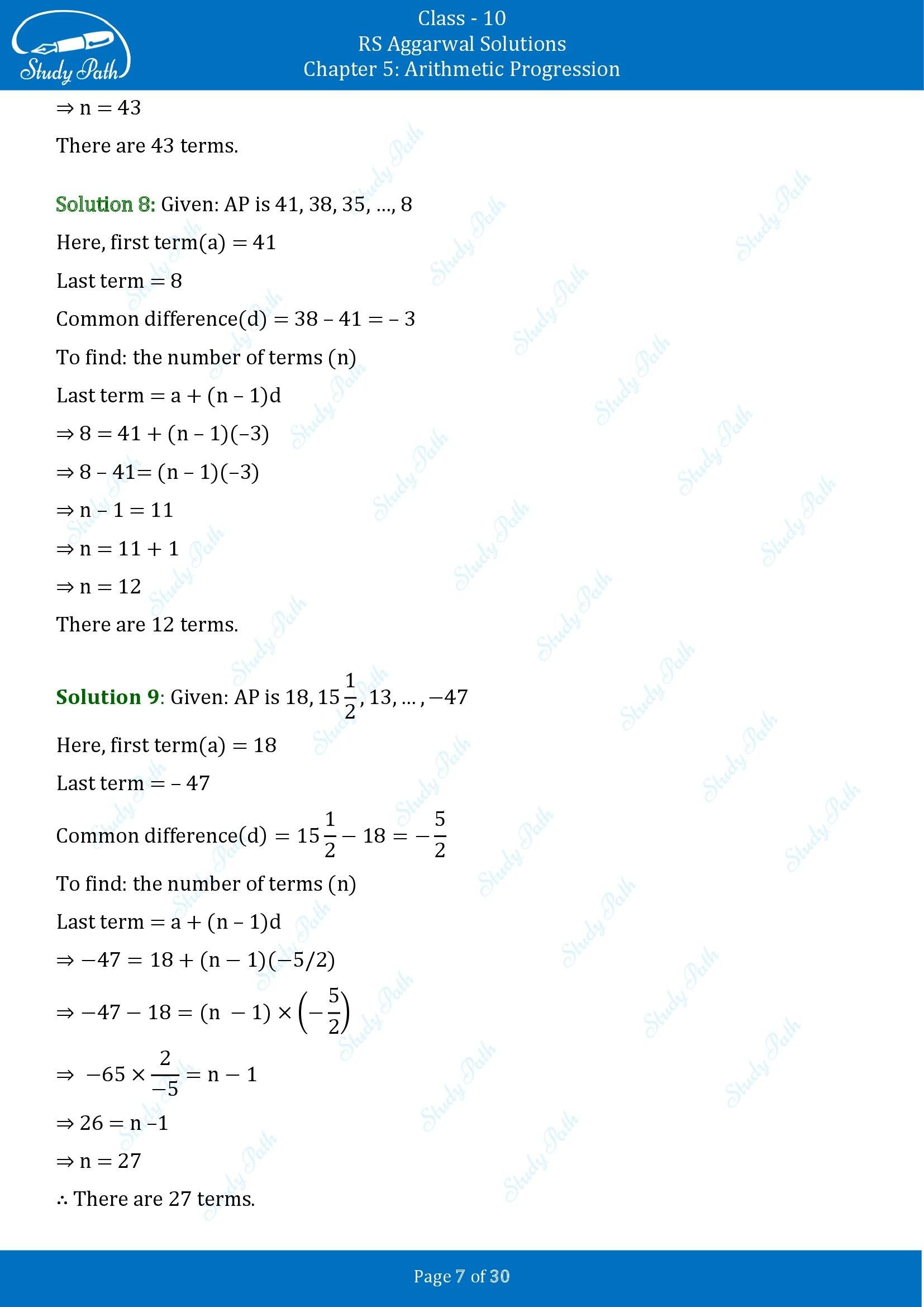 RS Aggarwal Solutions for Class 10 Chapter 5 Arithmetic Progression Exercise 5A 00007