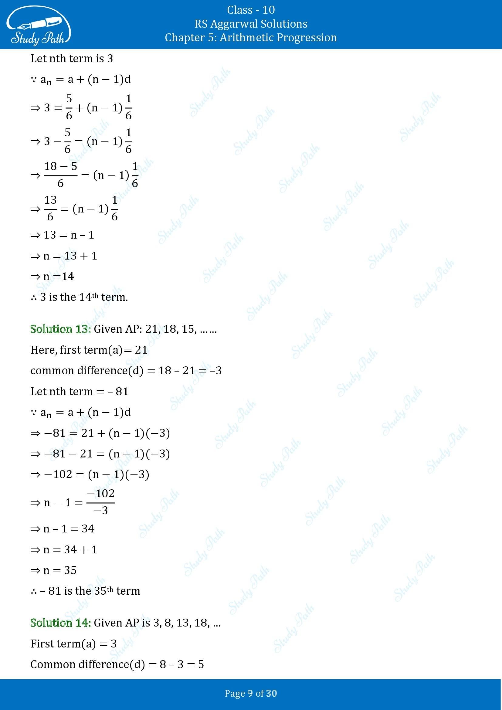 RS Aggarwal Solutions for Class 10 Chapter 5 Arithmetic Progression Exercise 5A 00009