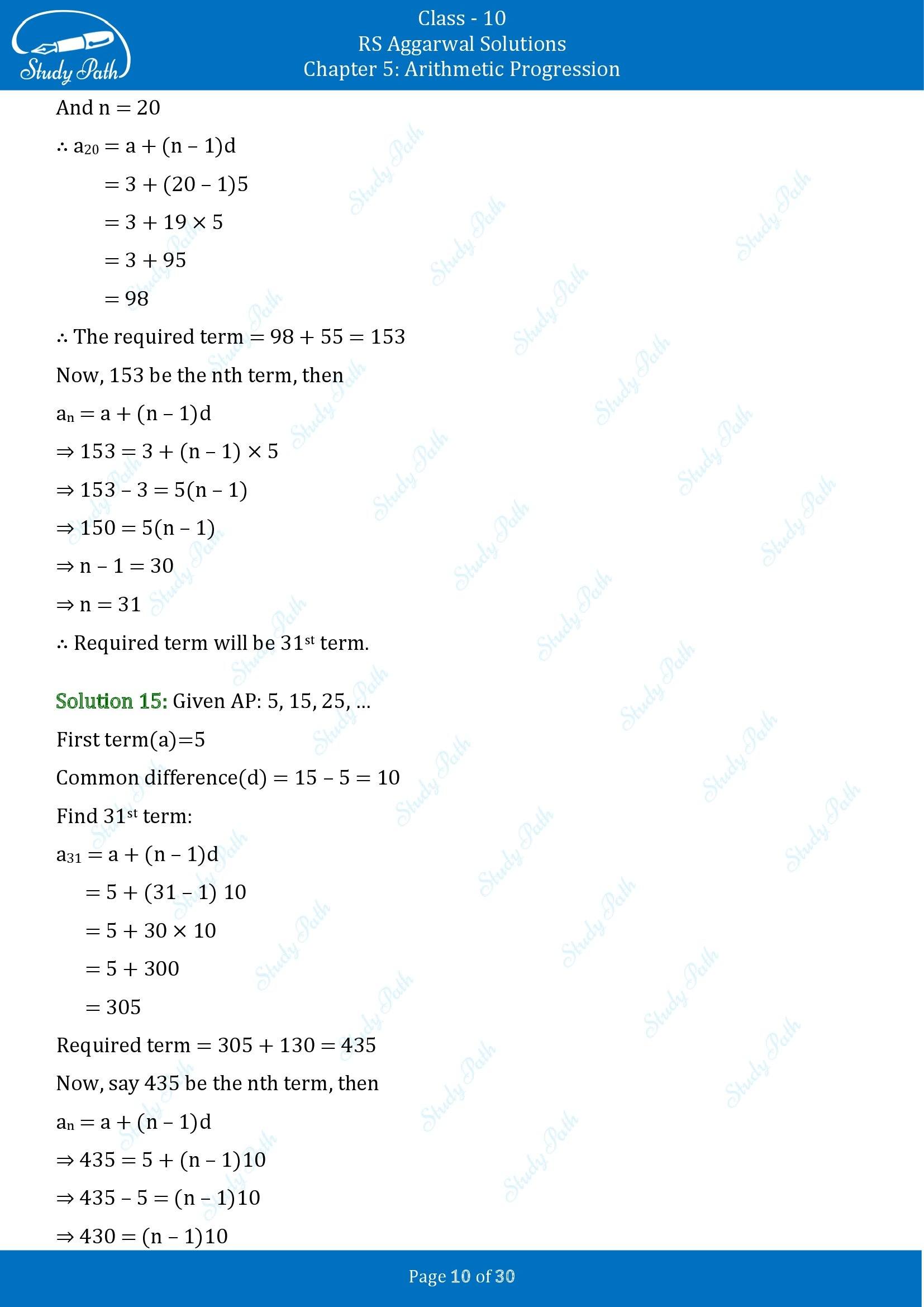 RS Aggarwal Solutions for Class 10 Chapter 5 Arithmetic Progression Exercise 5A 00010