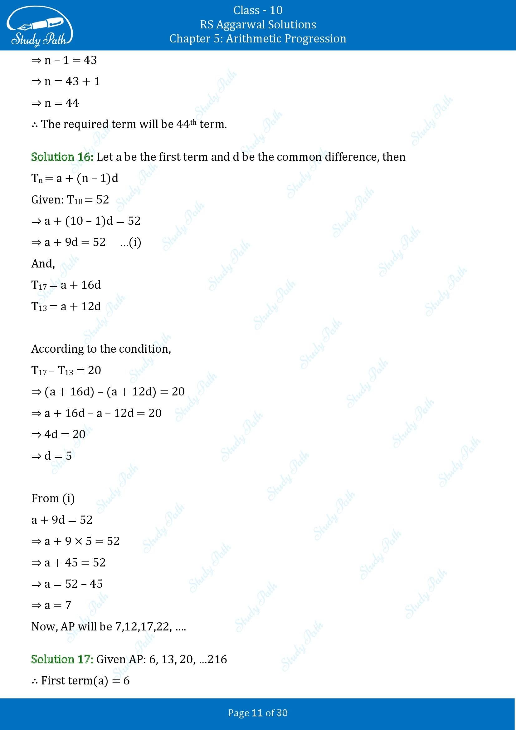 RS Aggarwal Solutions for Class 10 Chapter 5 Arithmetic Progression Exercise 5A 00011