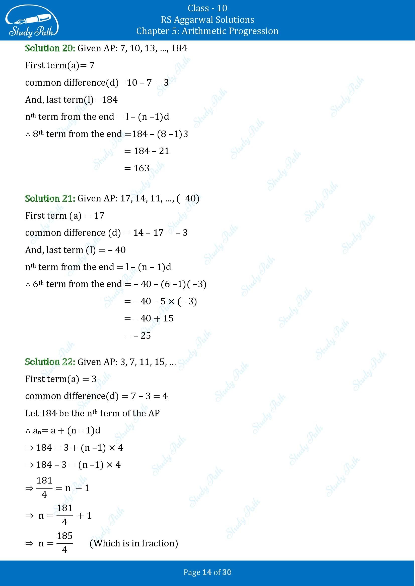 RS Aggarwal Solutions for Class 10 Chapter 5 Arithmetic Progression Exercise 5A 00014
