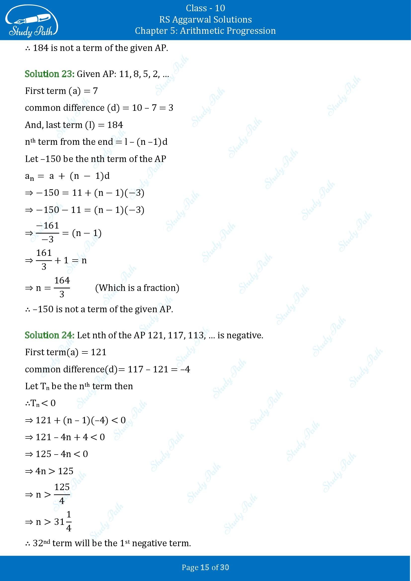 RS Aggarwal Solutions for Class 10 Chapter 5 Arithmetic Progression Exercise 5A 00015