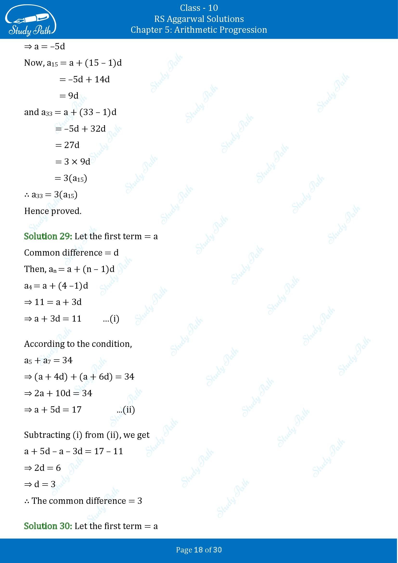 RS Aggarwal Solutions for Class 10 Chapter 5 Arithmetic Progression Exercise 5A 00018