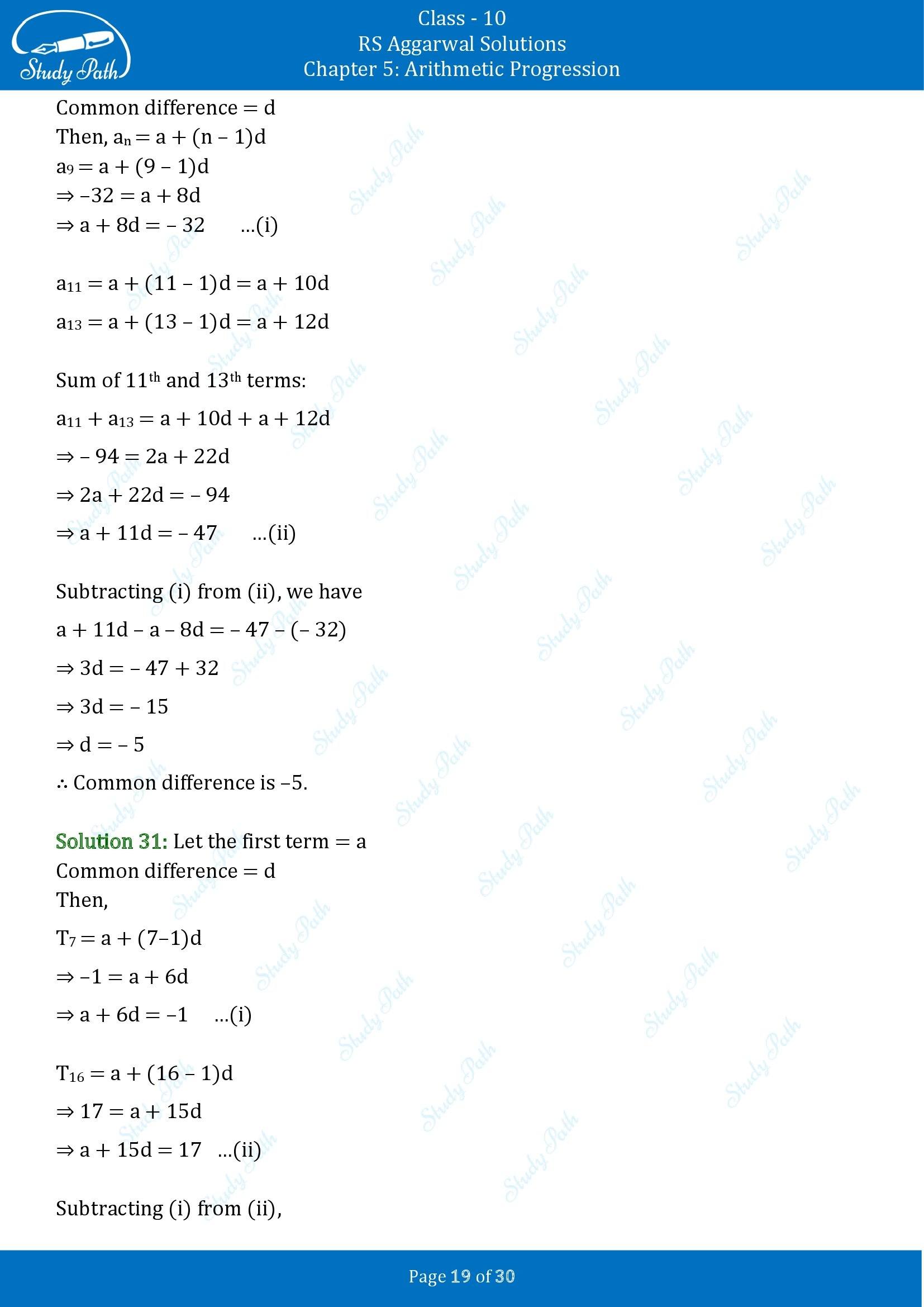 RS Aggarwal Solutions for Class 10 Chapter 5 Arithmetic Progression Exercise 5A 00019