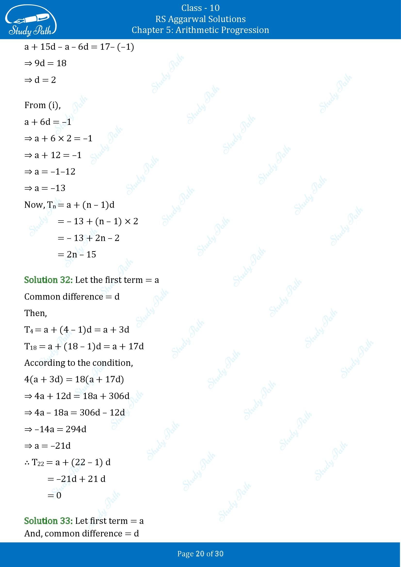 RS Aggarwal Solutions for Class 10 Chapter 5 Arithmetic Progression Exercise 5A 00020