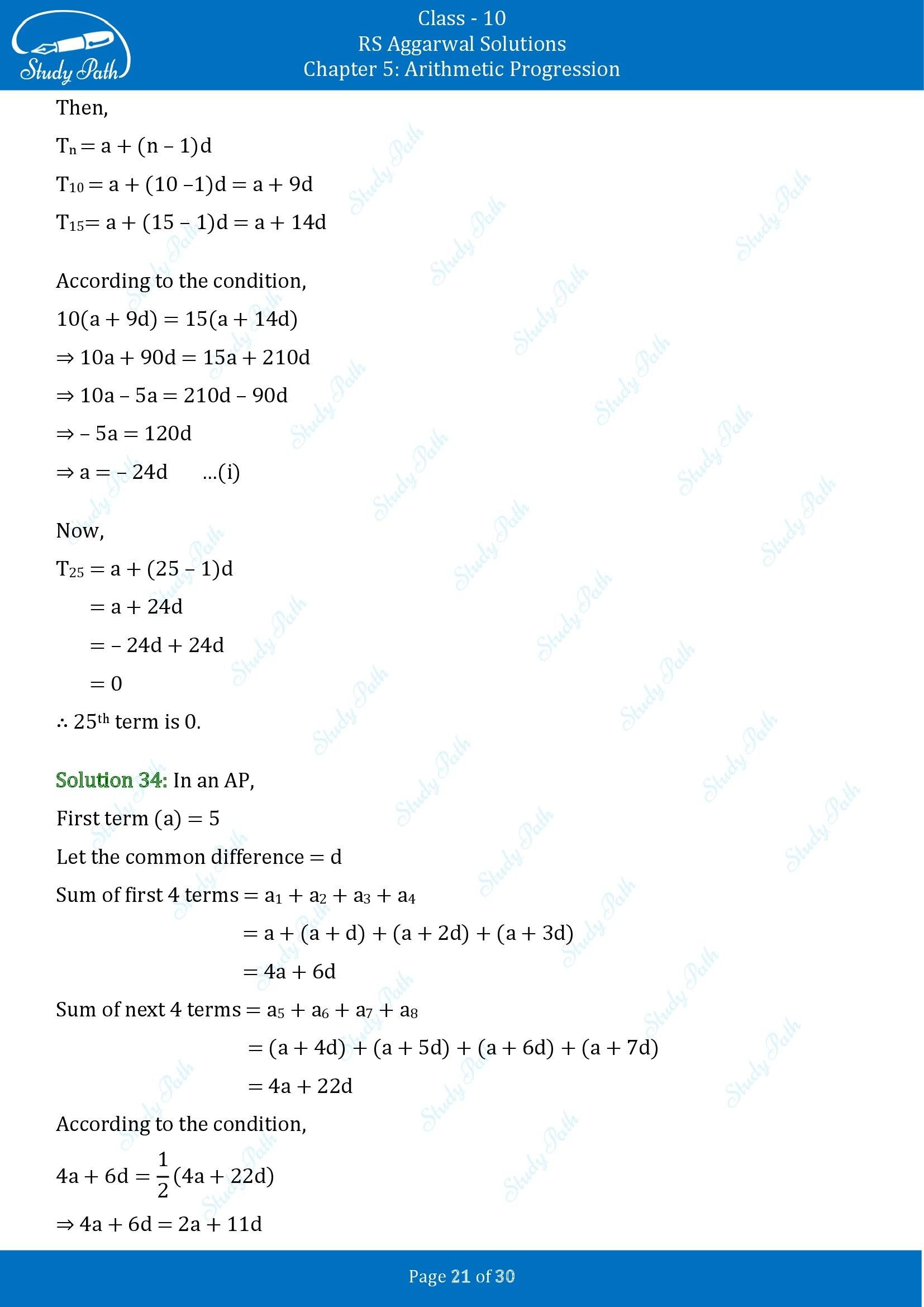 RS Aggarwal Solutions for Class 10 Chapter 5 Arithmetic Progression Exercise 5A 00021