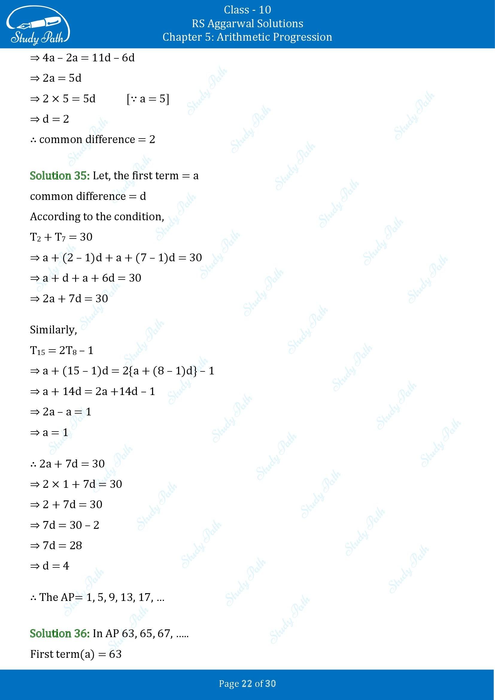 RS Aggarwal Solutions for Class 10 Chapter 5 Arithmetic Progression Exercise 5A 00022
