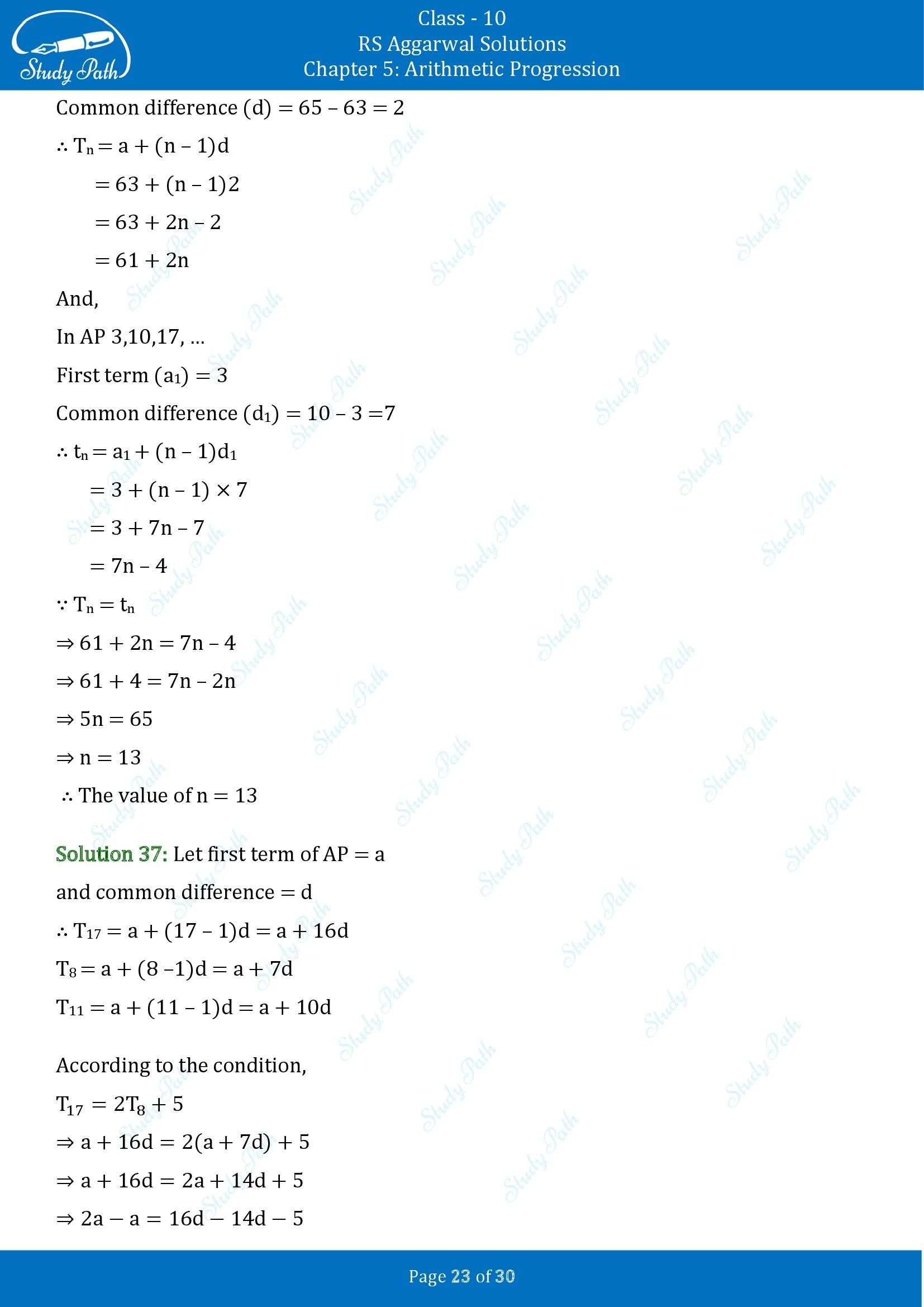 RS Aggarwal Solutions for Class 10 Chapter 5 Arithmetic Progression Exercise 5A 00023