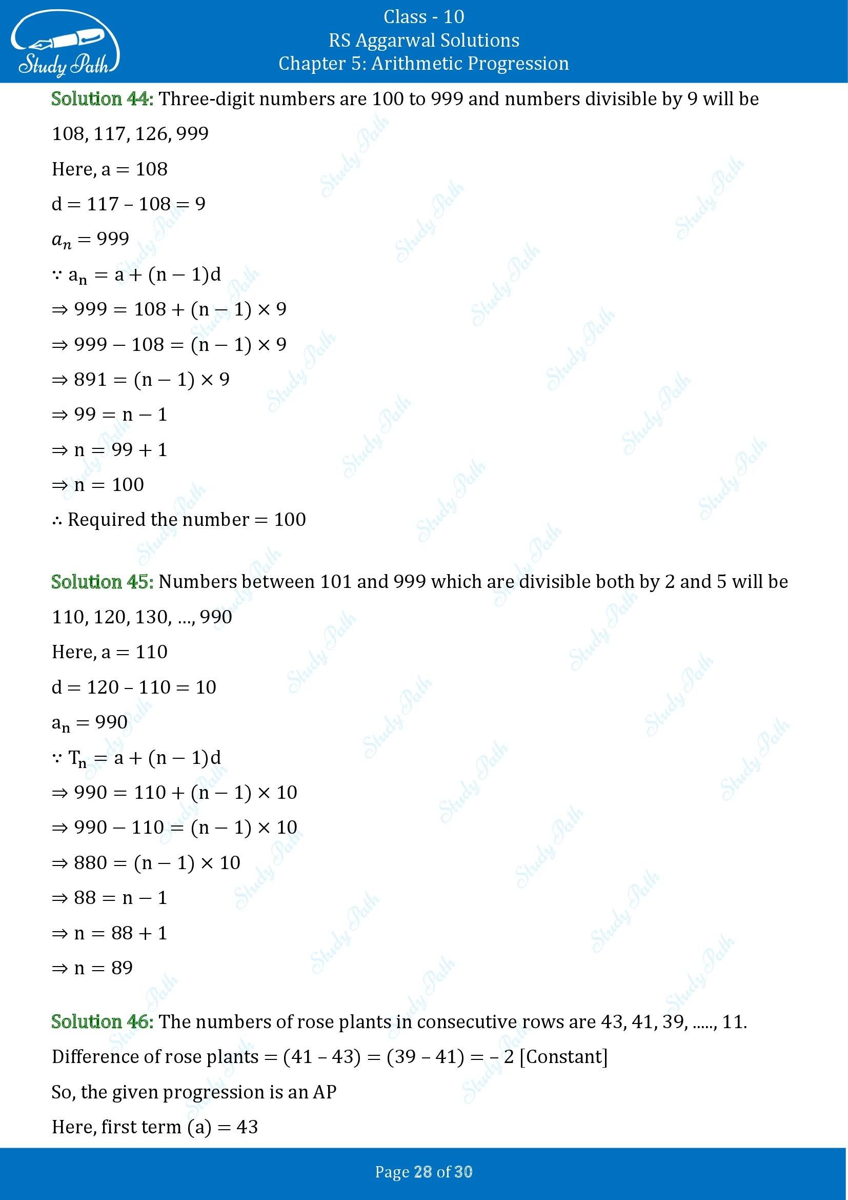RS Aggarwal Solutions for Class 10 Chapter 5 Arithmetic Progression Exercise 5A 00028
